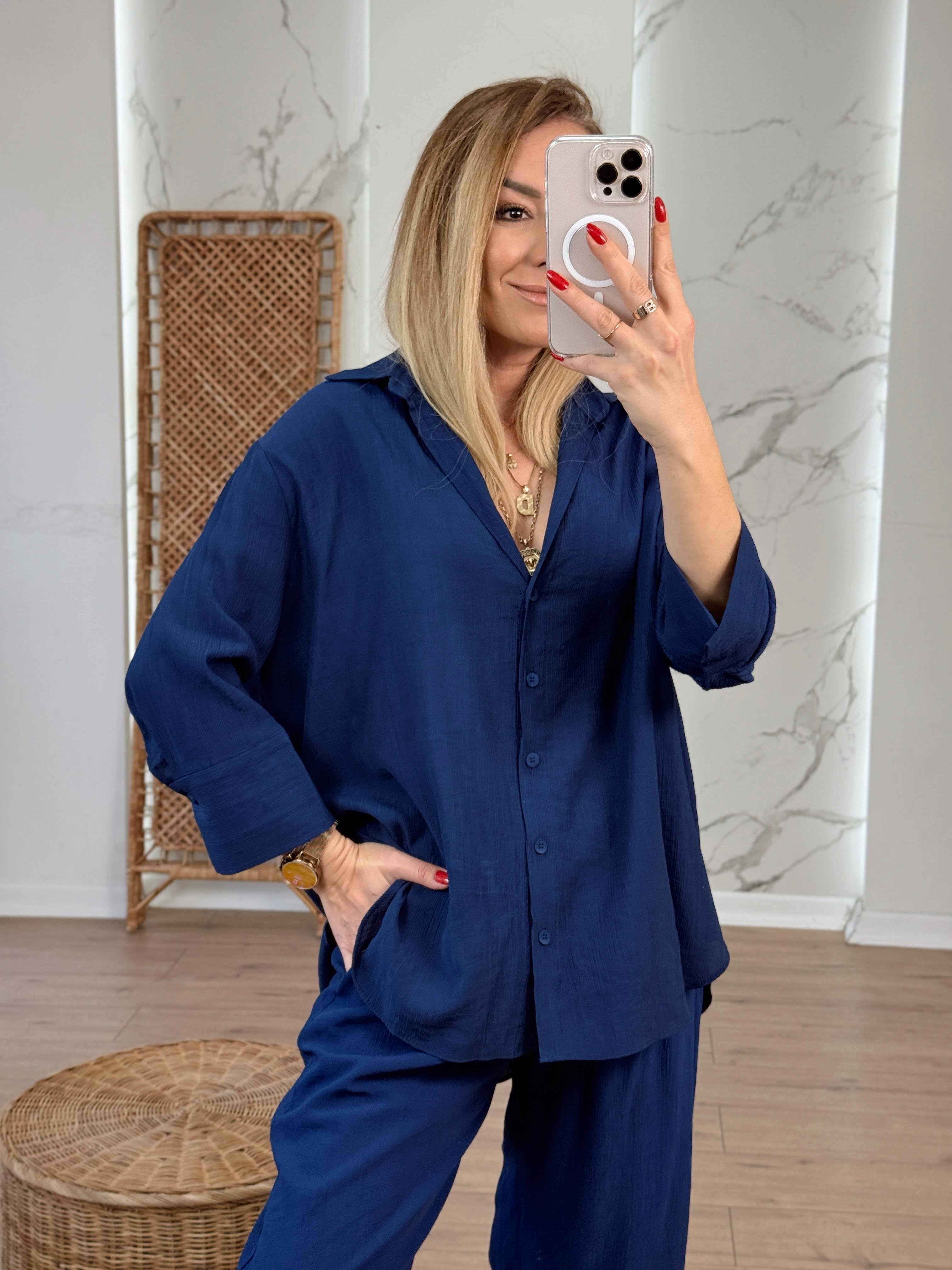 Oversize Yarım Kol Gömlek LACİVERT