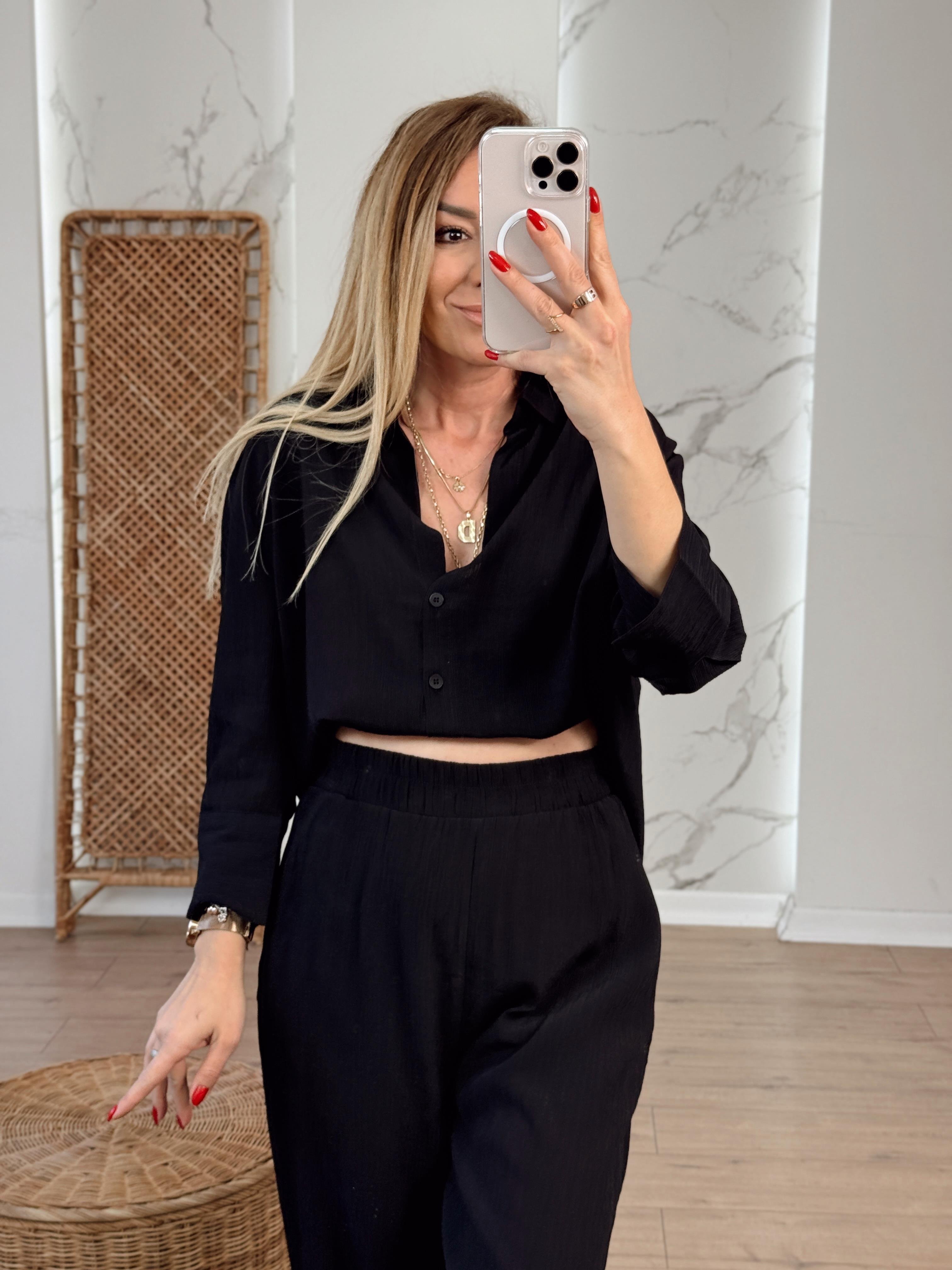 Oversize Yarım Kol Gömlek SİYAH