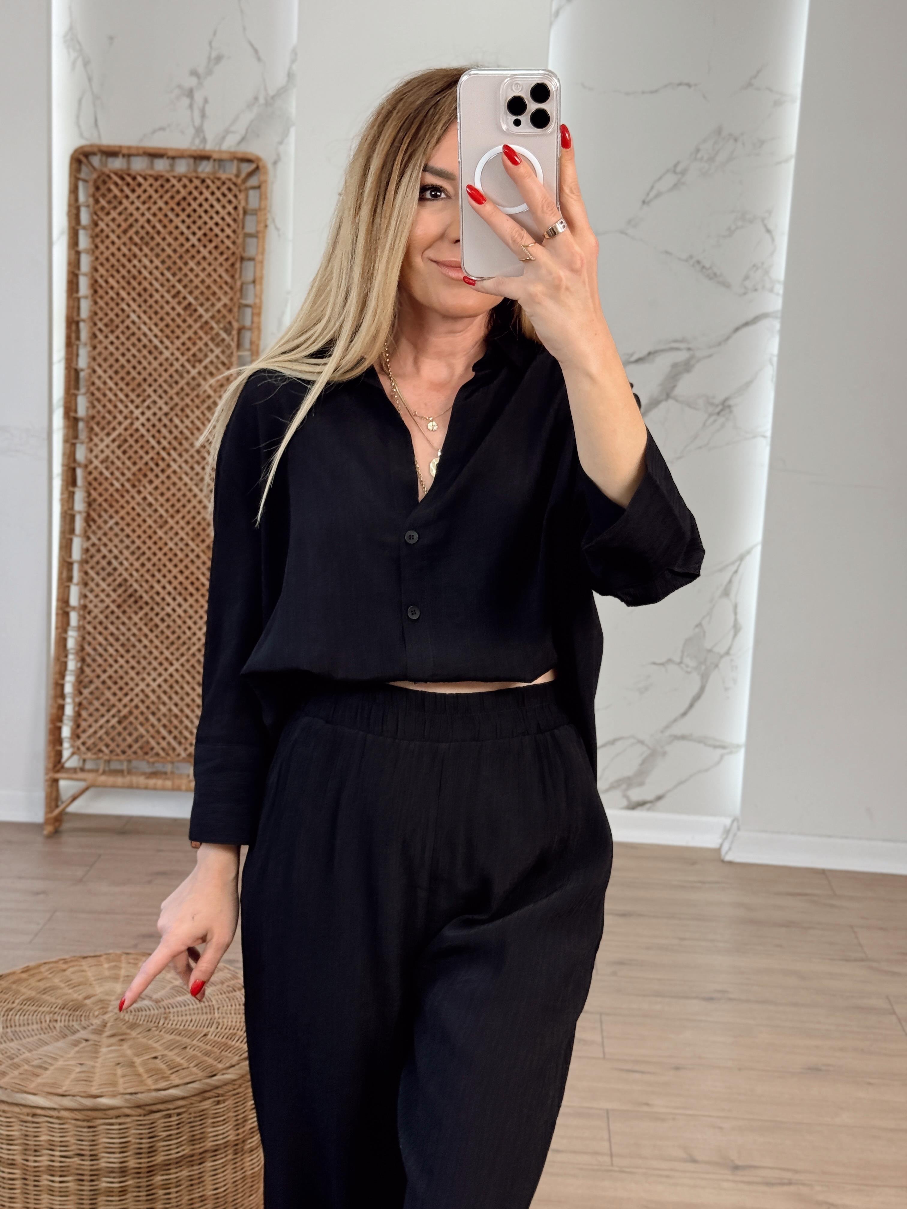 Oversize Yarım Kol Gömlek SİYAH