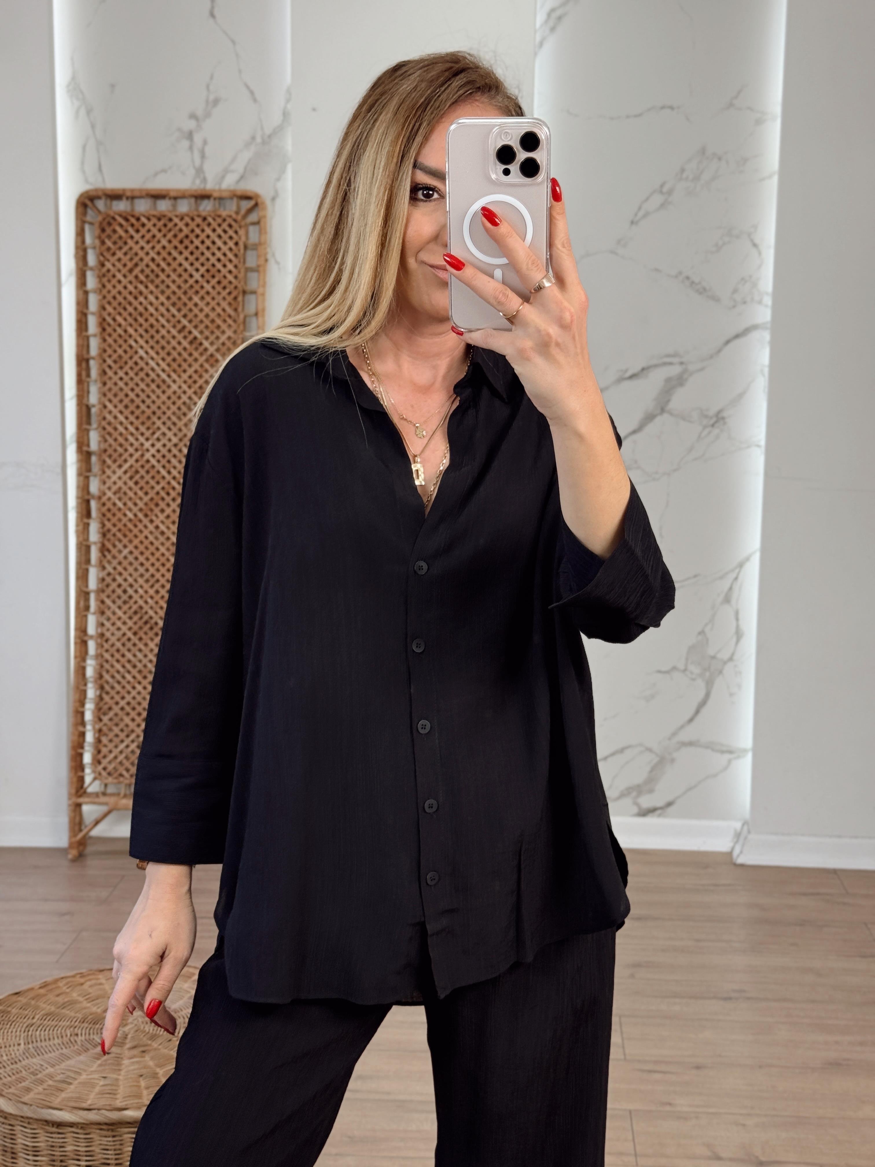 Oversize Yarım Kol Gömlek SİYAH