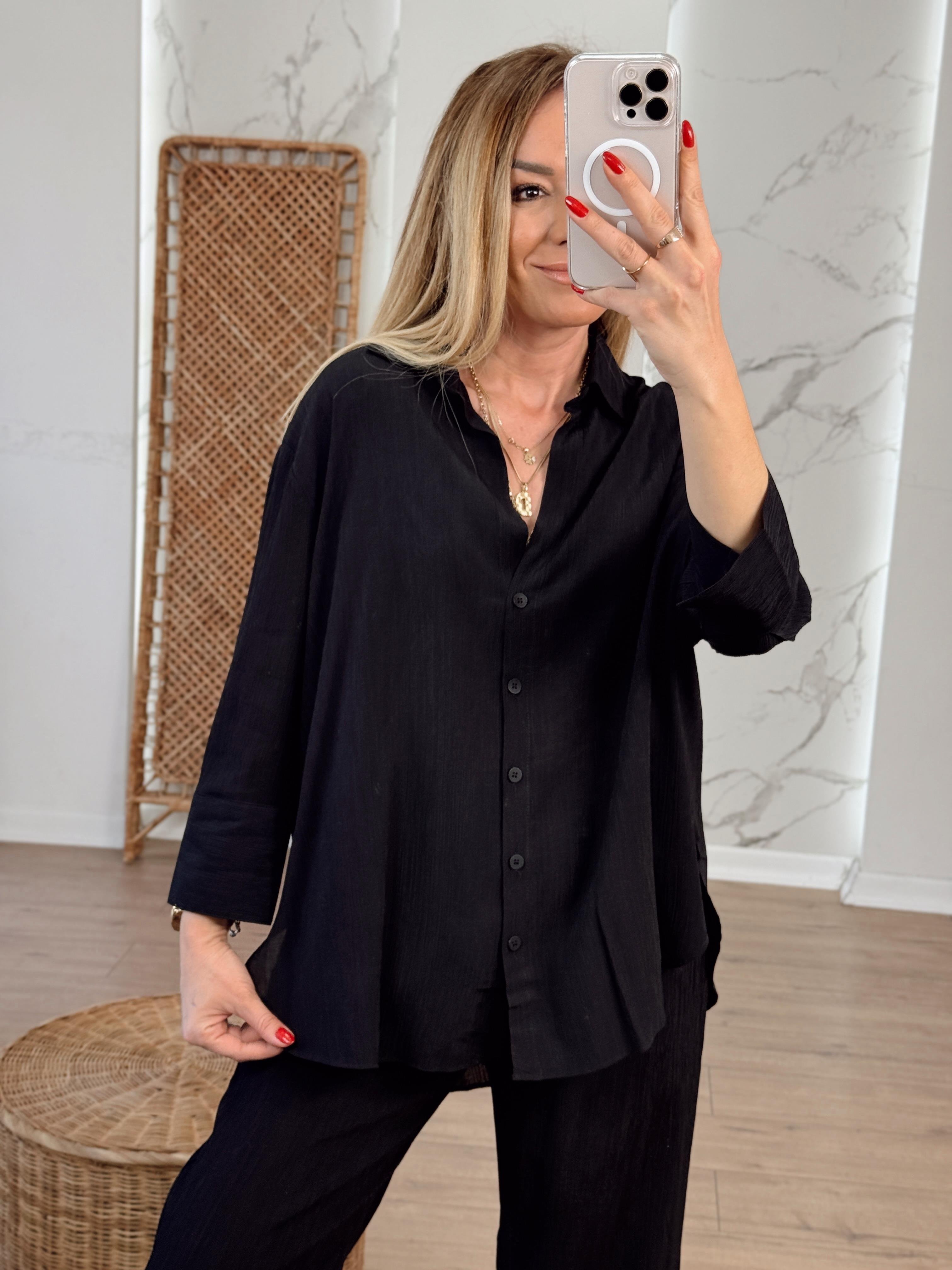 Oversize Yarım Kol Gömlek SİYAH