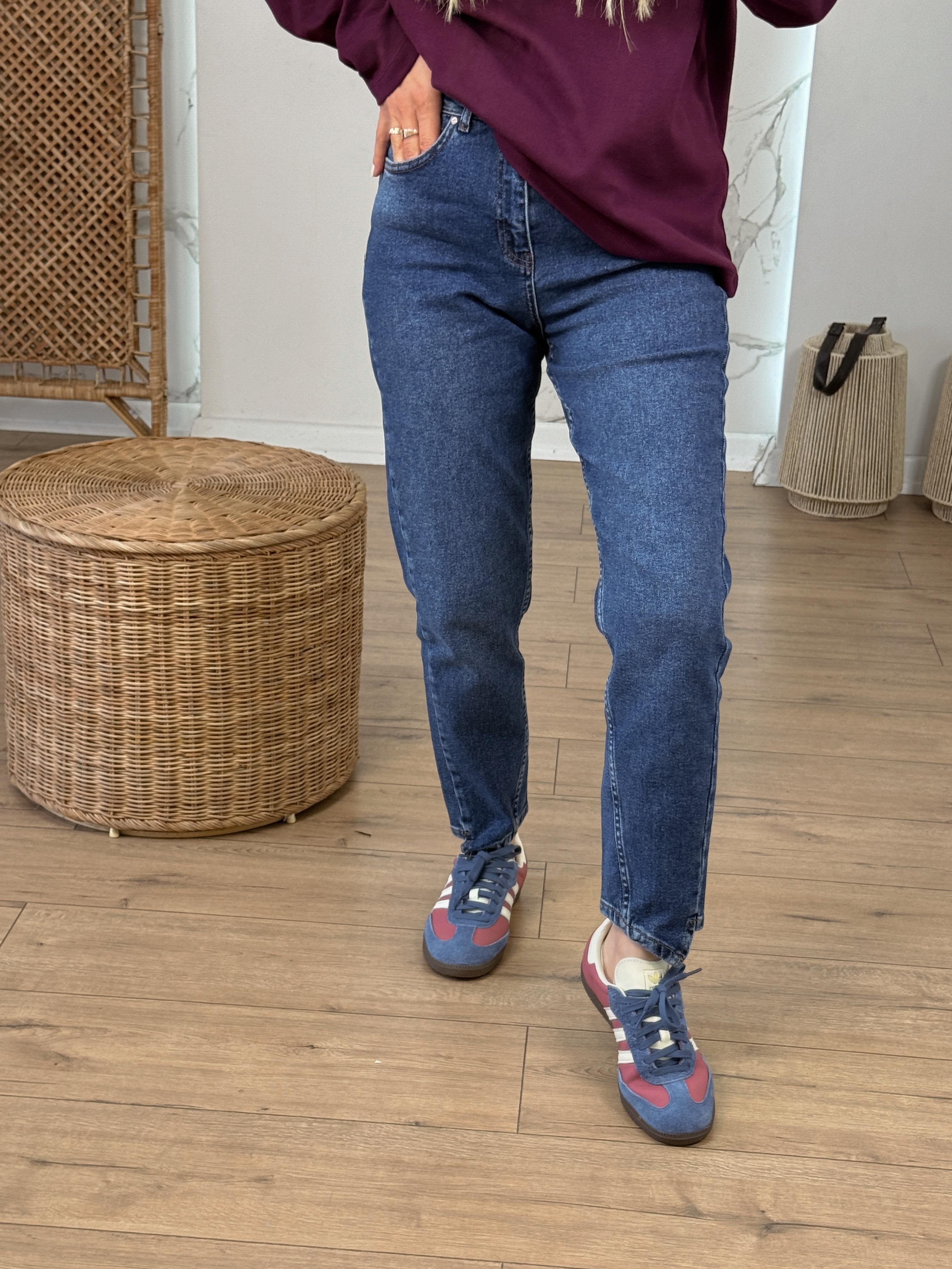 Paça Detaylı Mom Fit Jean MAVİ