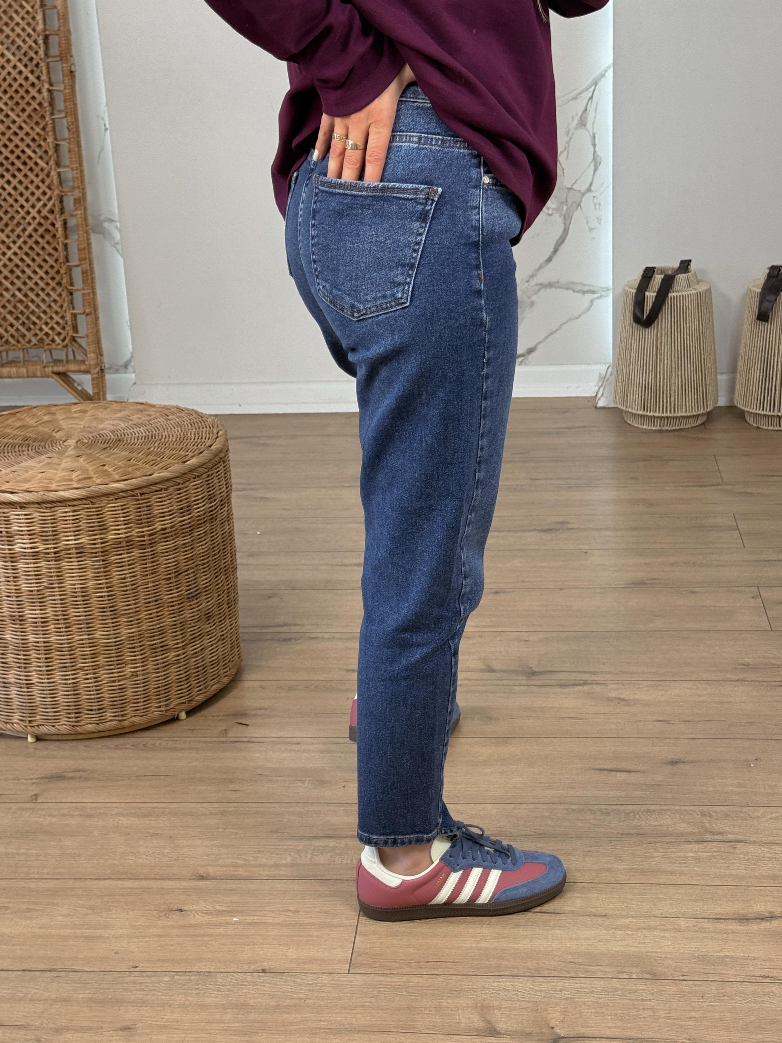 Paça Detaylı Mom Fit Jean MAVİ