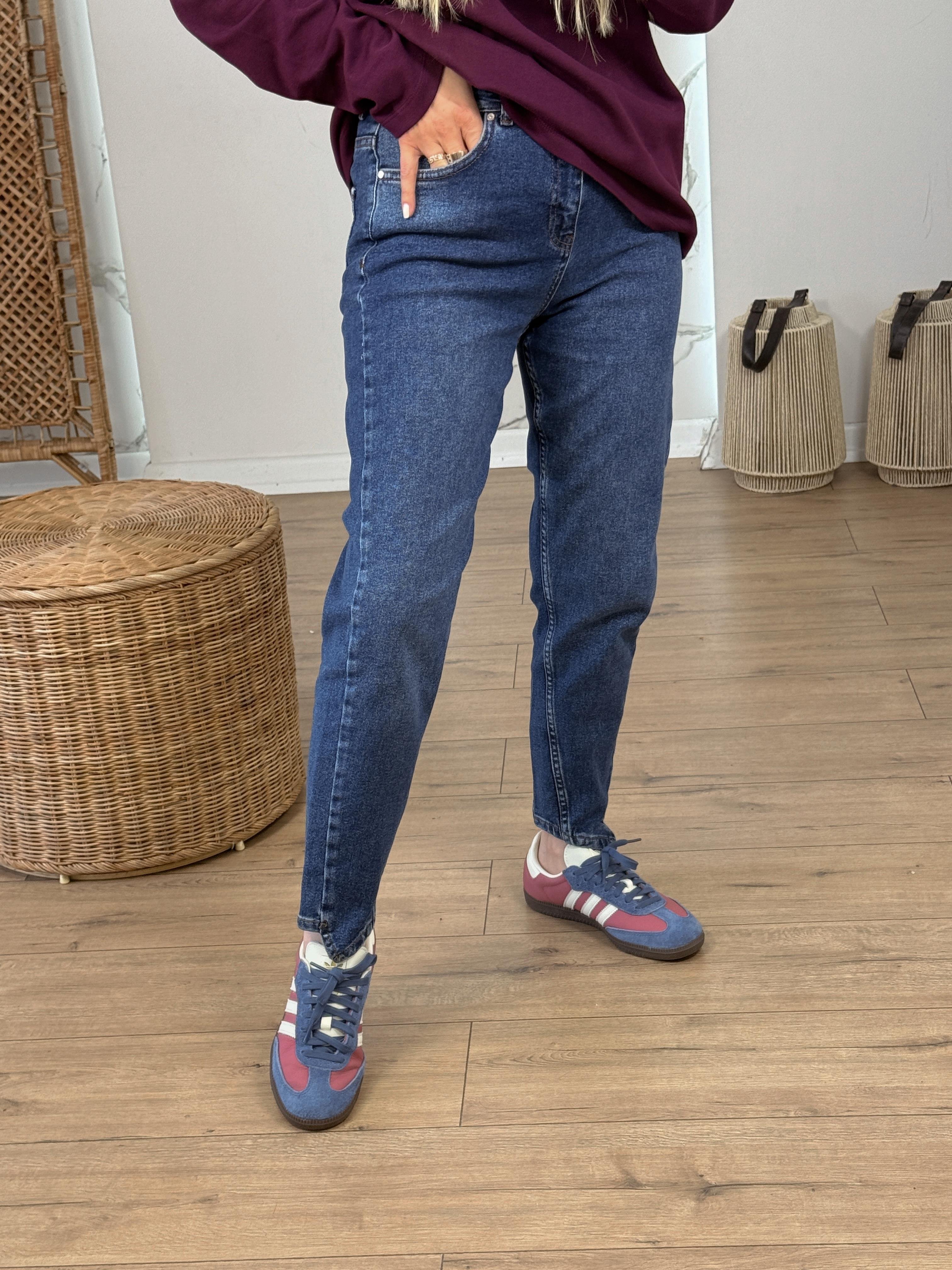 Paça Detaylı Mom Fit Jean MAVİ