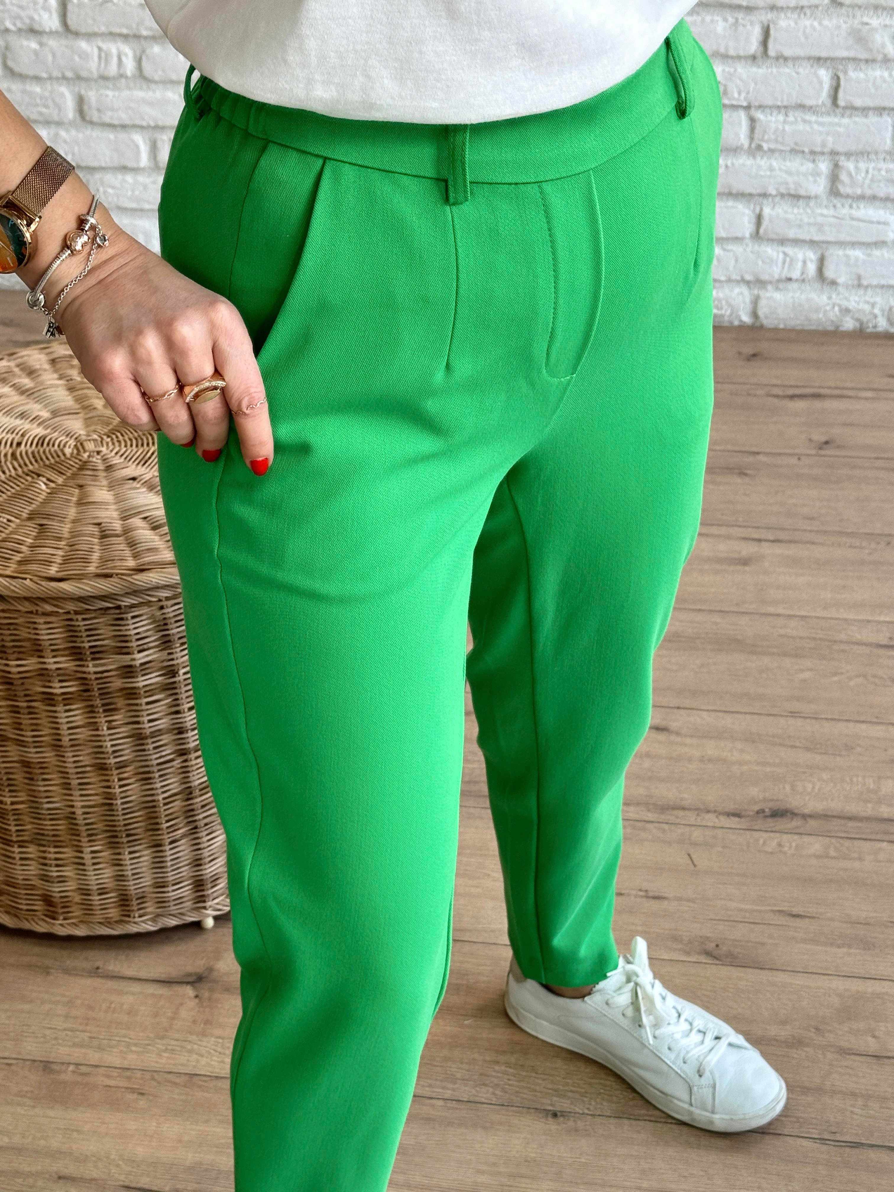 Paça Yırtmaçlı Beli Lastikli Pantolon YEŞİL