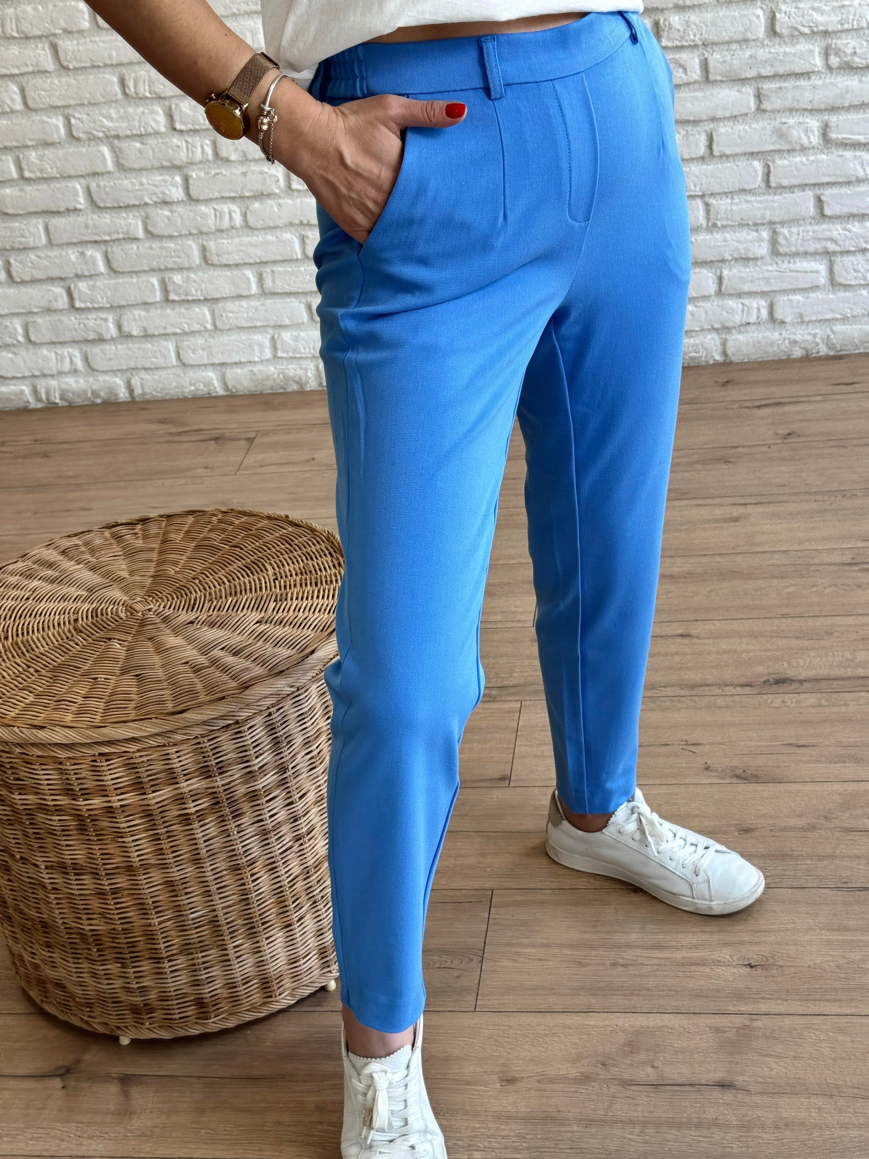 Paça Yırtmaçlı Beli Lastikli Pantolon MAVİ