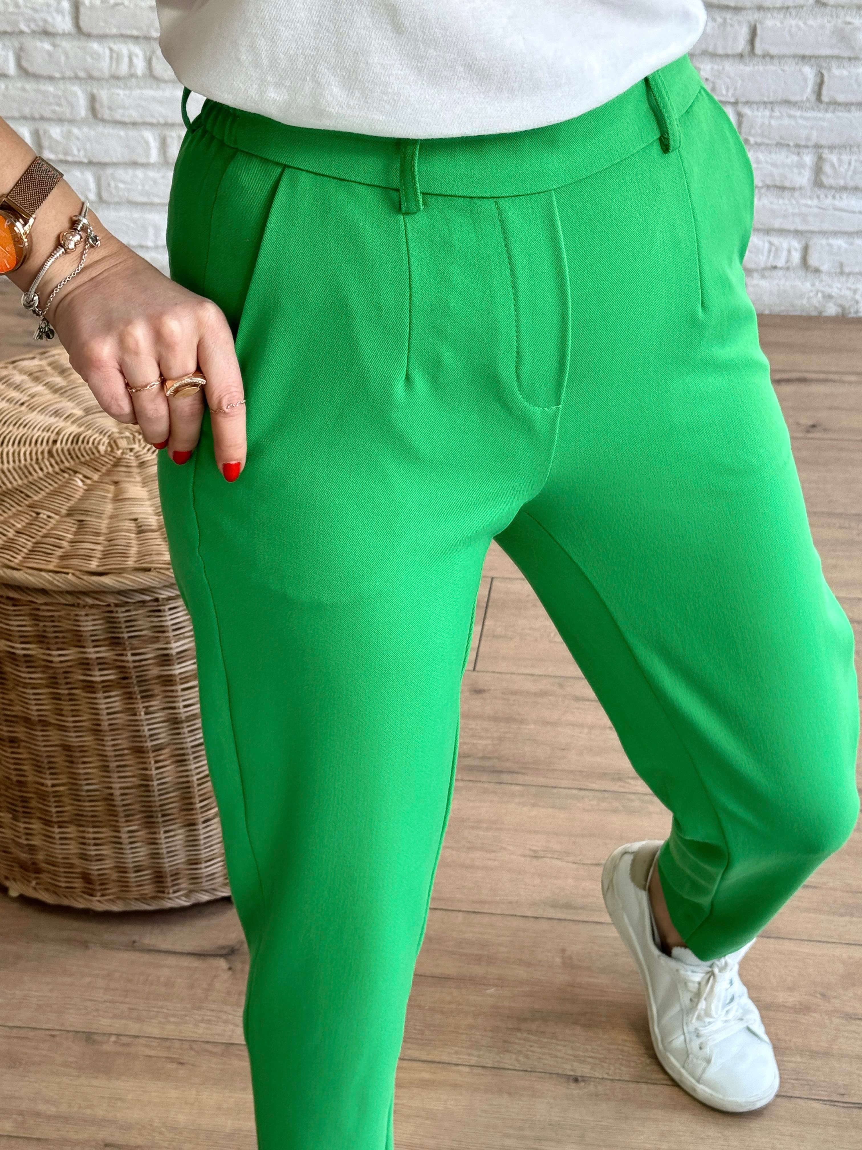 Paça Yırtmaçlı Beli Lastikli Pantolon YEŞİL