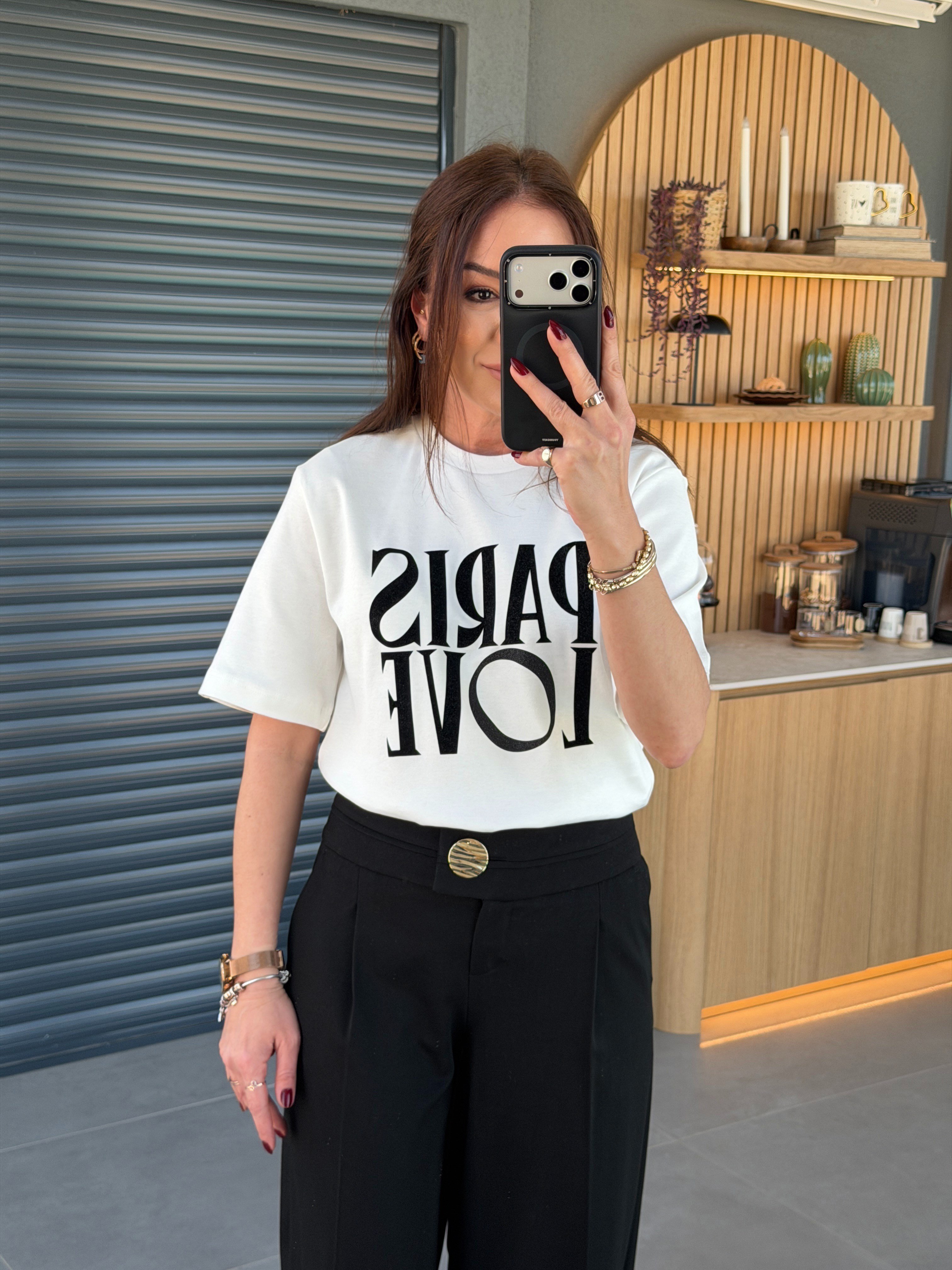 Paris Love Baskılı Tshirt BEYAZ