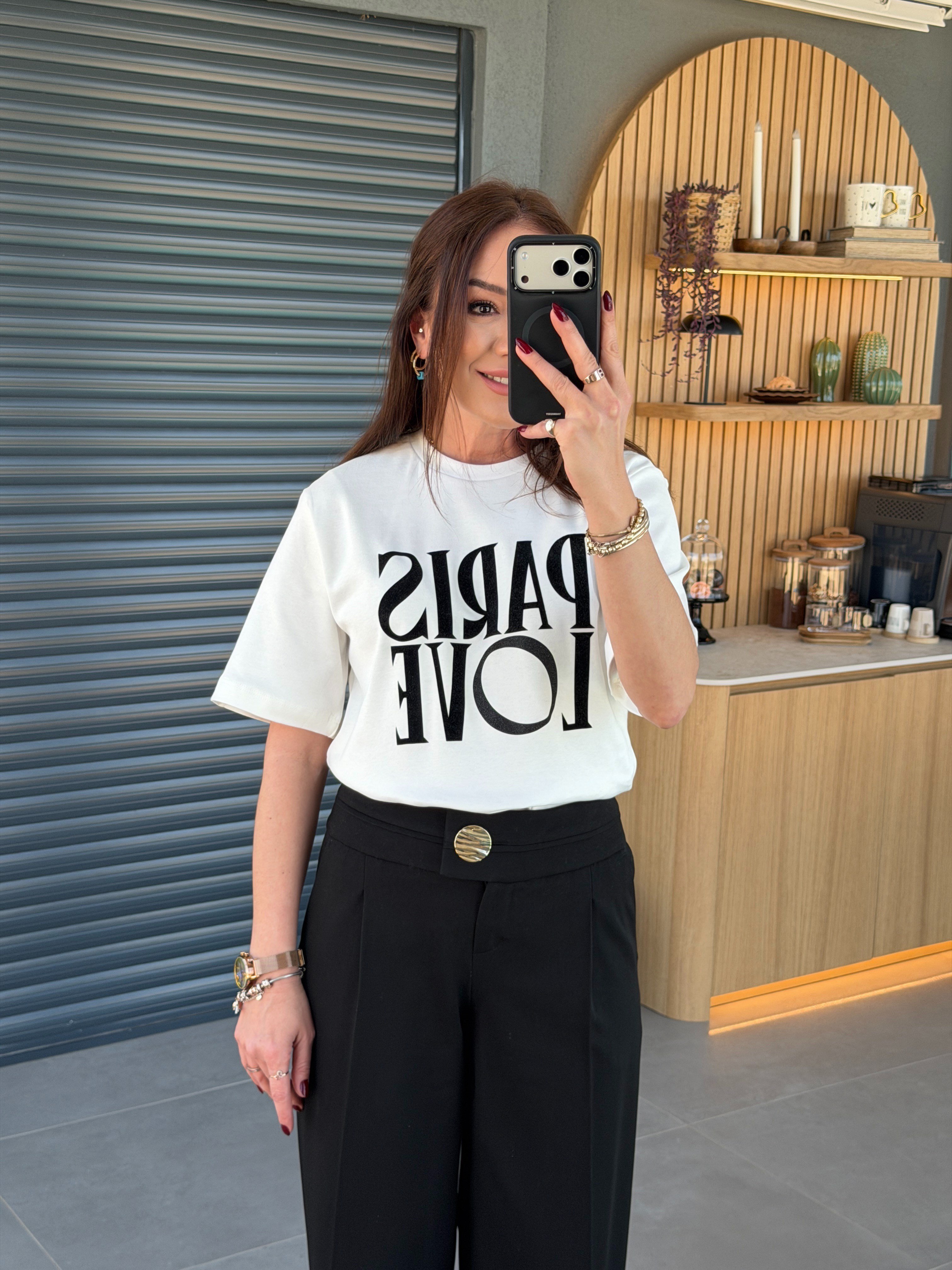 Paris Love Baskılı Tshirt BEYAZ