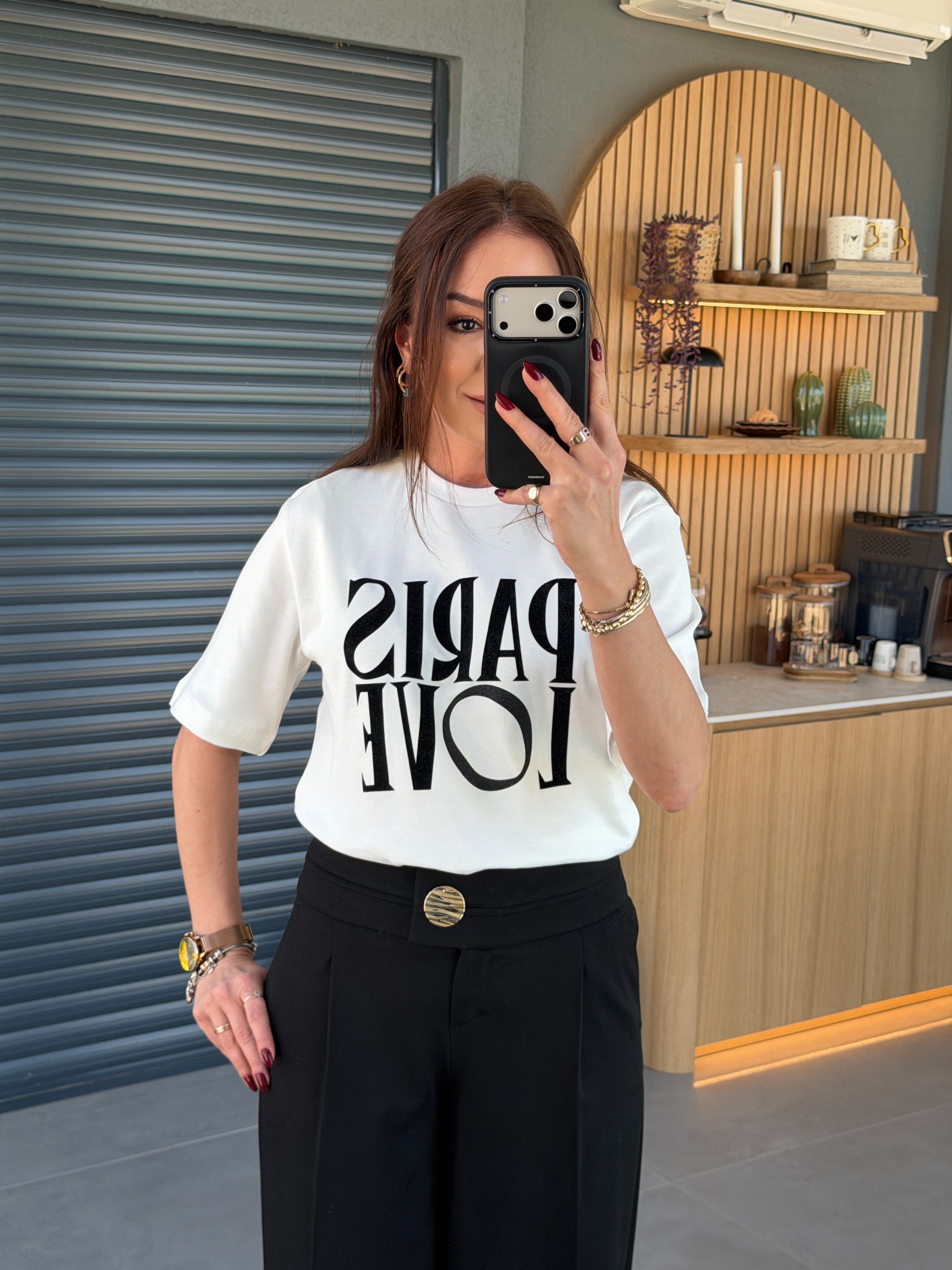 Paris Love Baskılı Tshirt BEYAZ