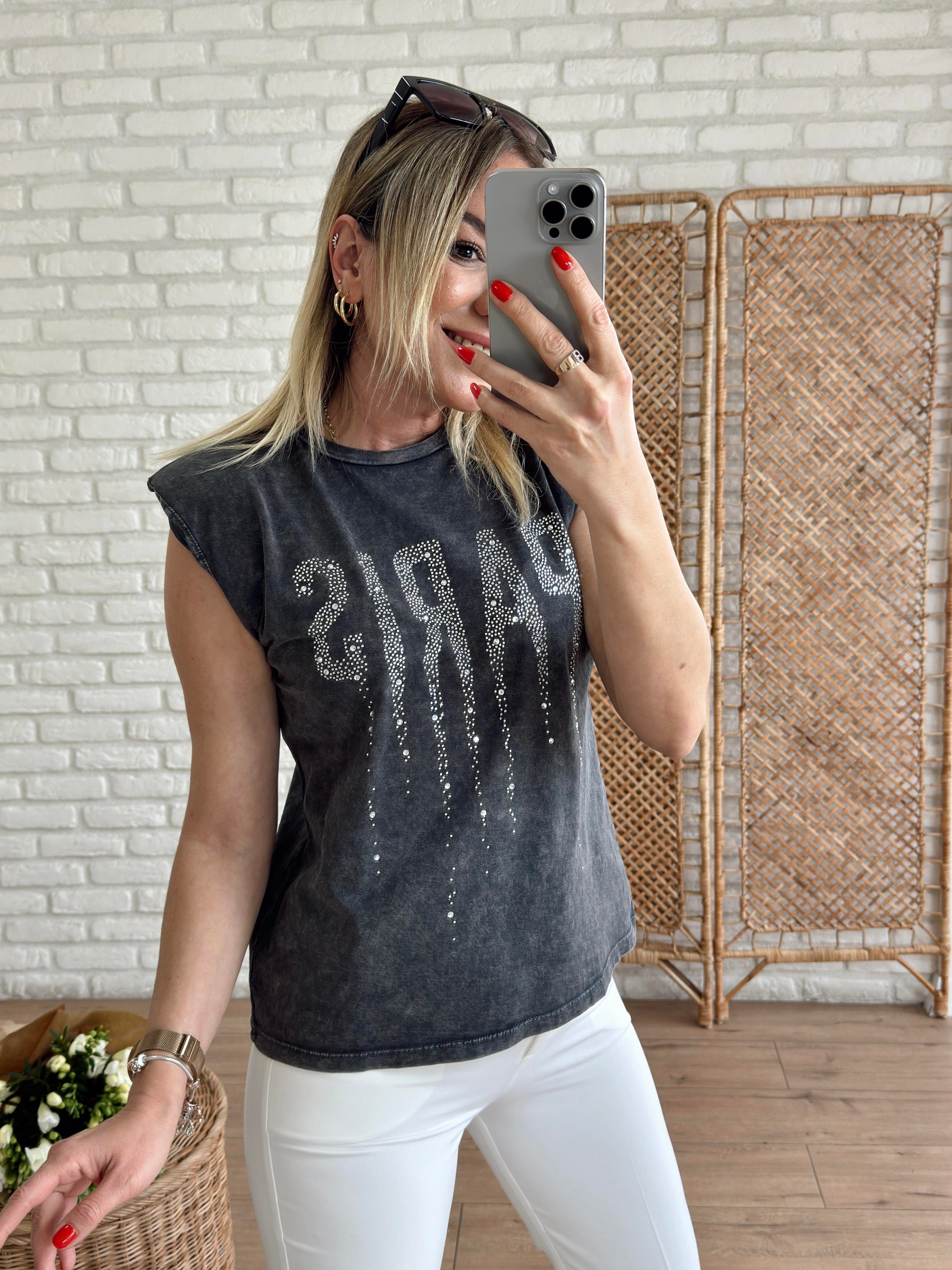 Paris Taşlı Tshirt ANTRASİT