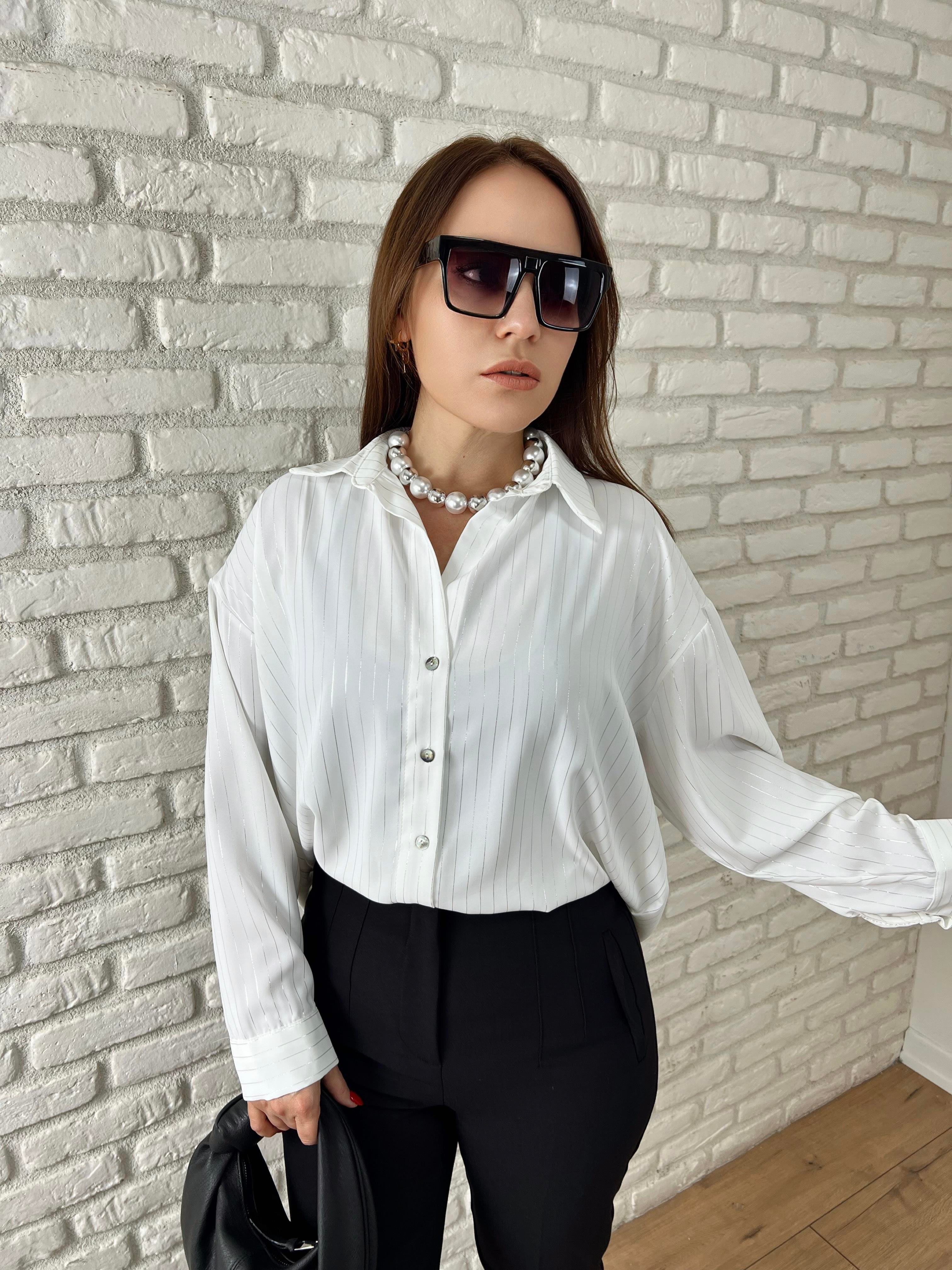 Parlak Çizgili Saten Gömlek BEYAZ