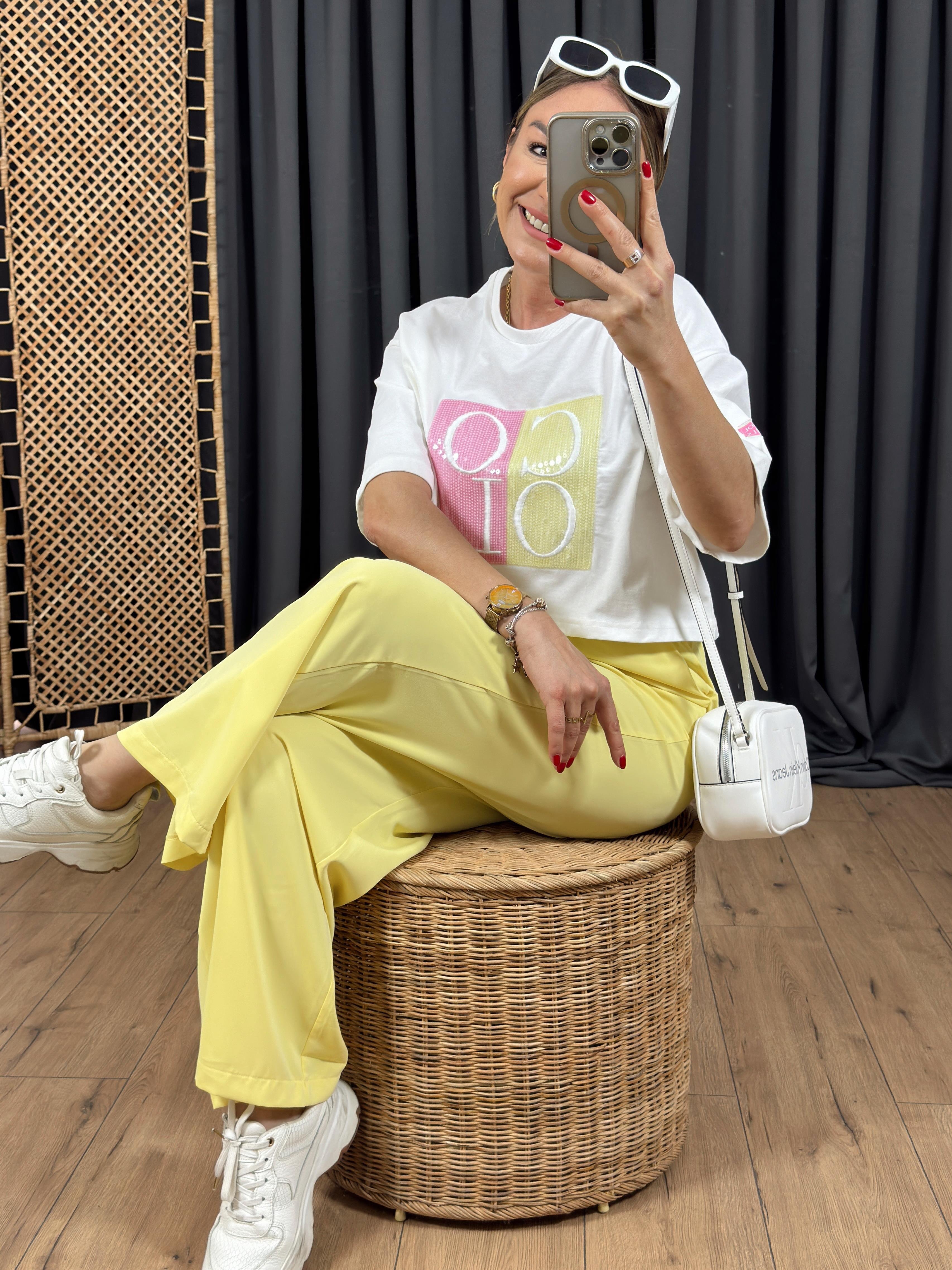 Payet İşlemeli Crop Tshirt EKRU