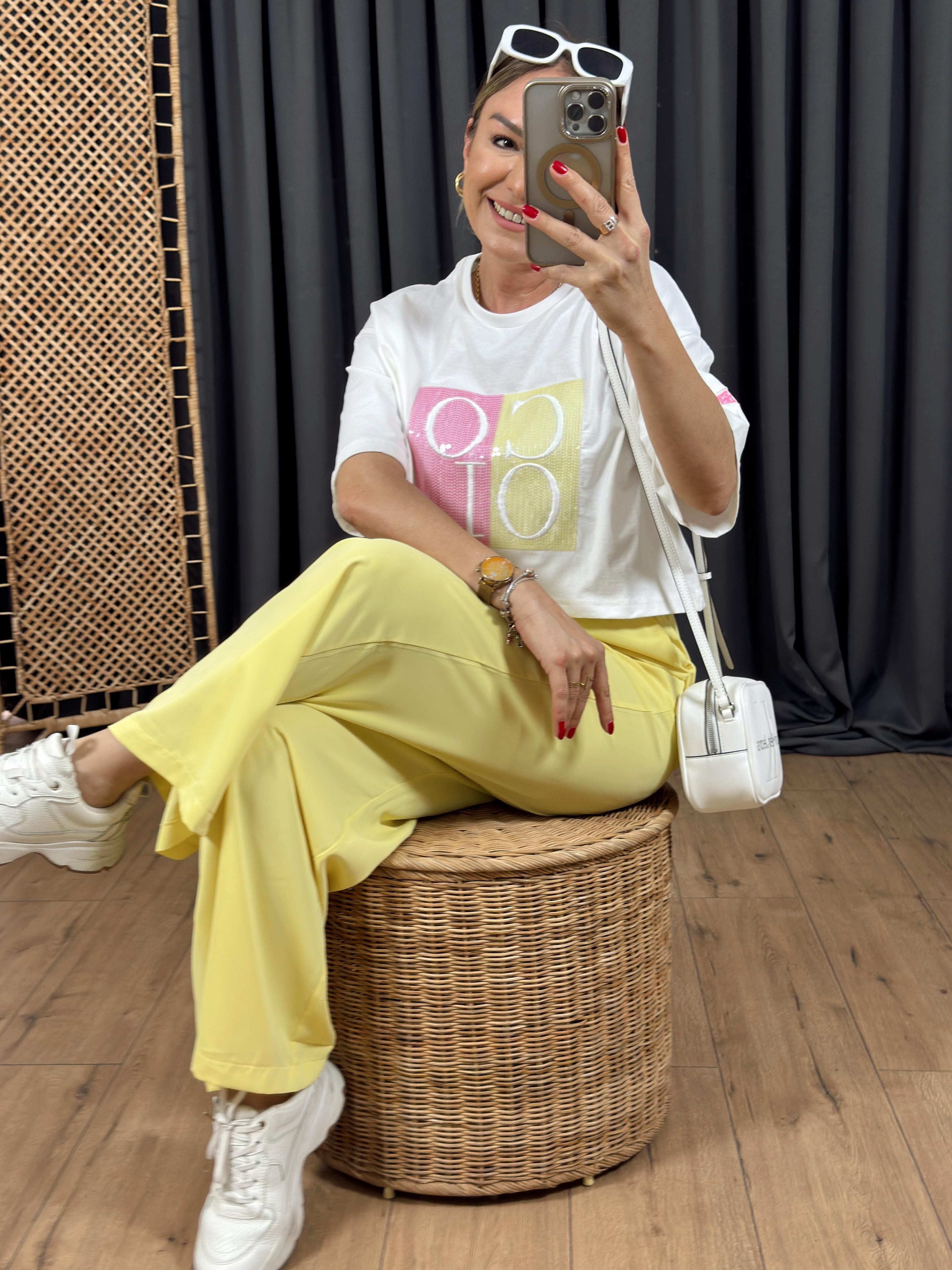 Payet İşlemeli Crop Tshirt EKRU