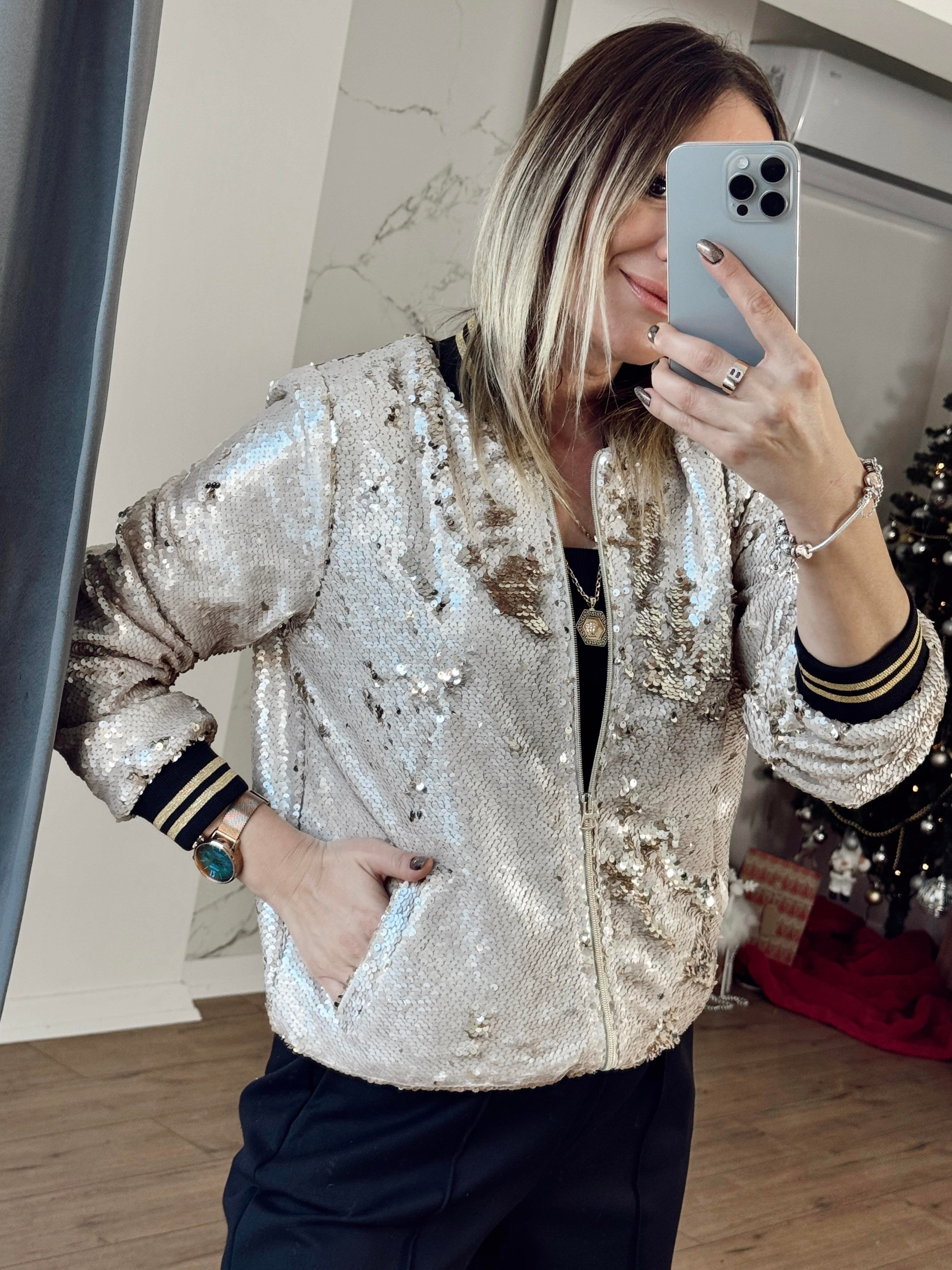 Payetli Bomber Ceket GOLD