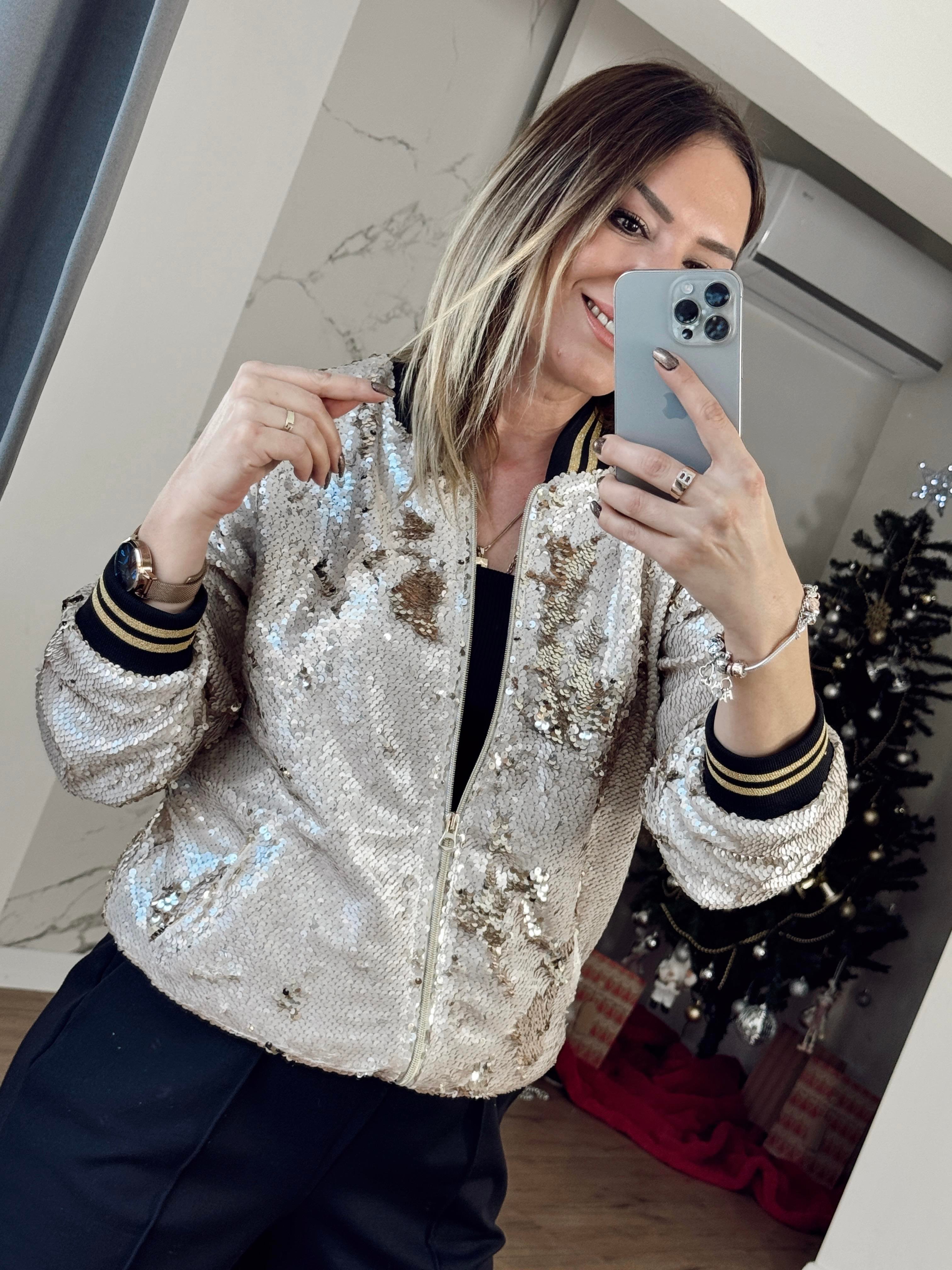 Payetli Bomber Ceket GOLD