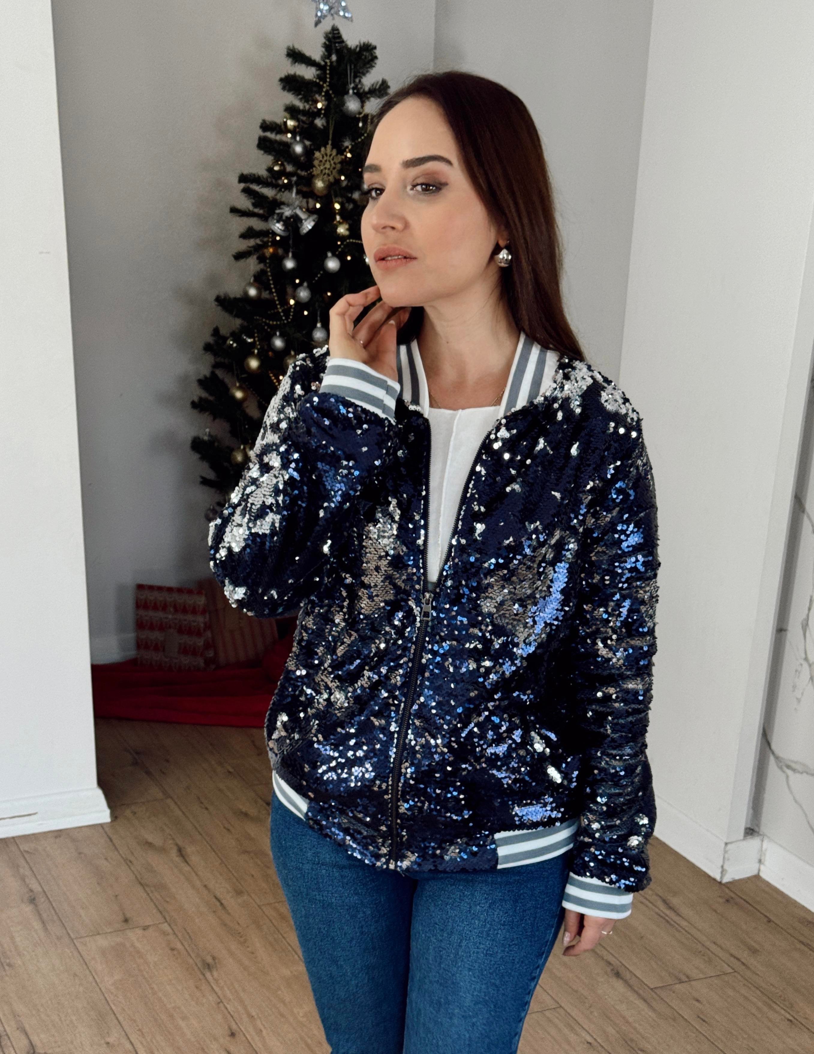 Payetli Bomber Ceket LACİVERT