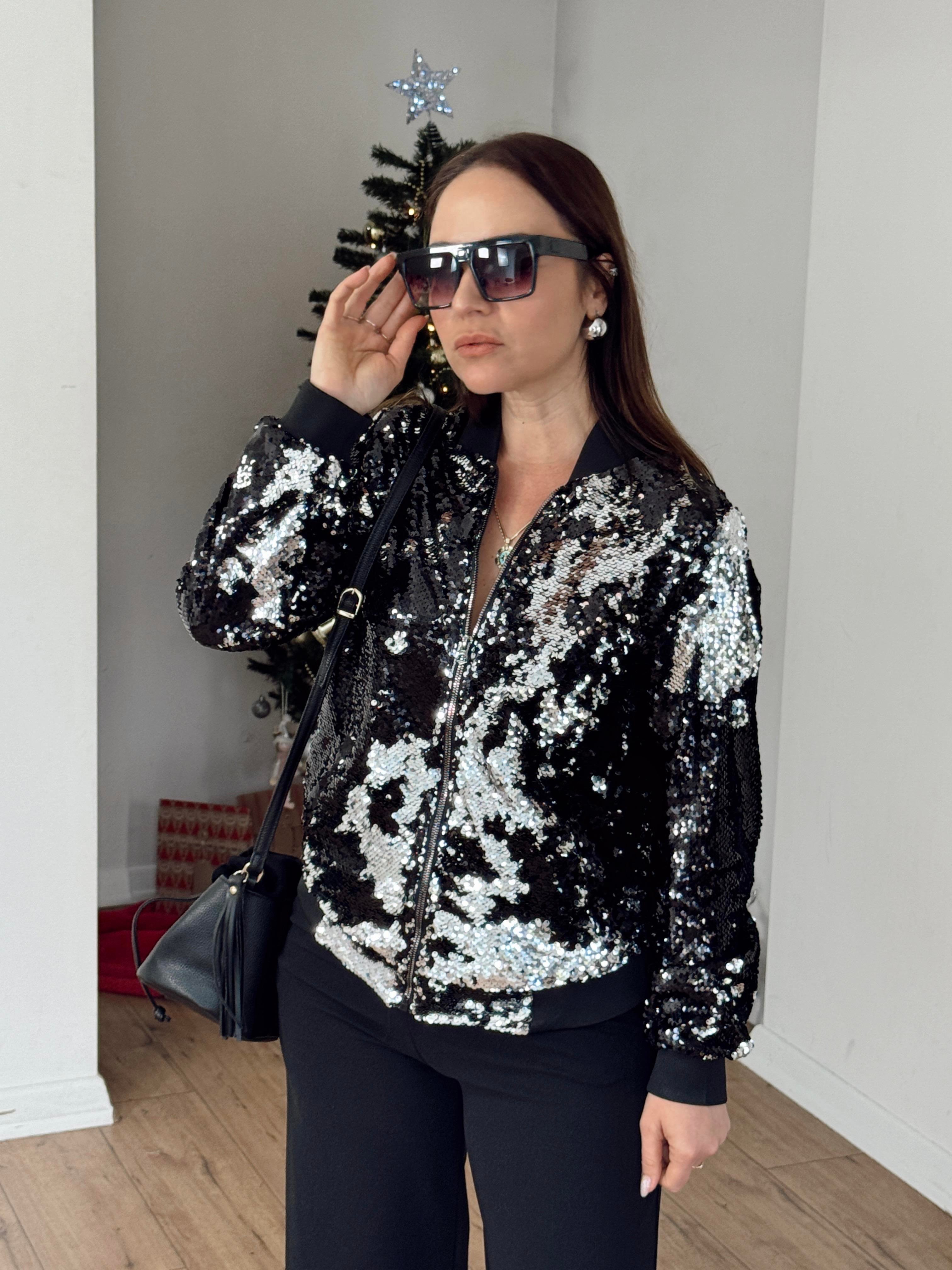 Payetli Bomber Ceket SİYAH