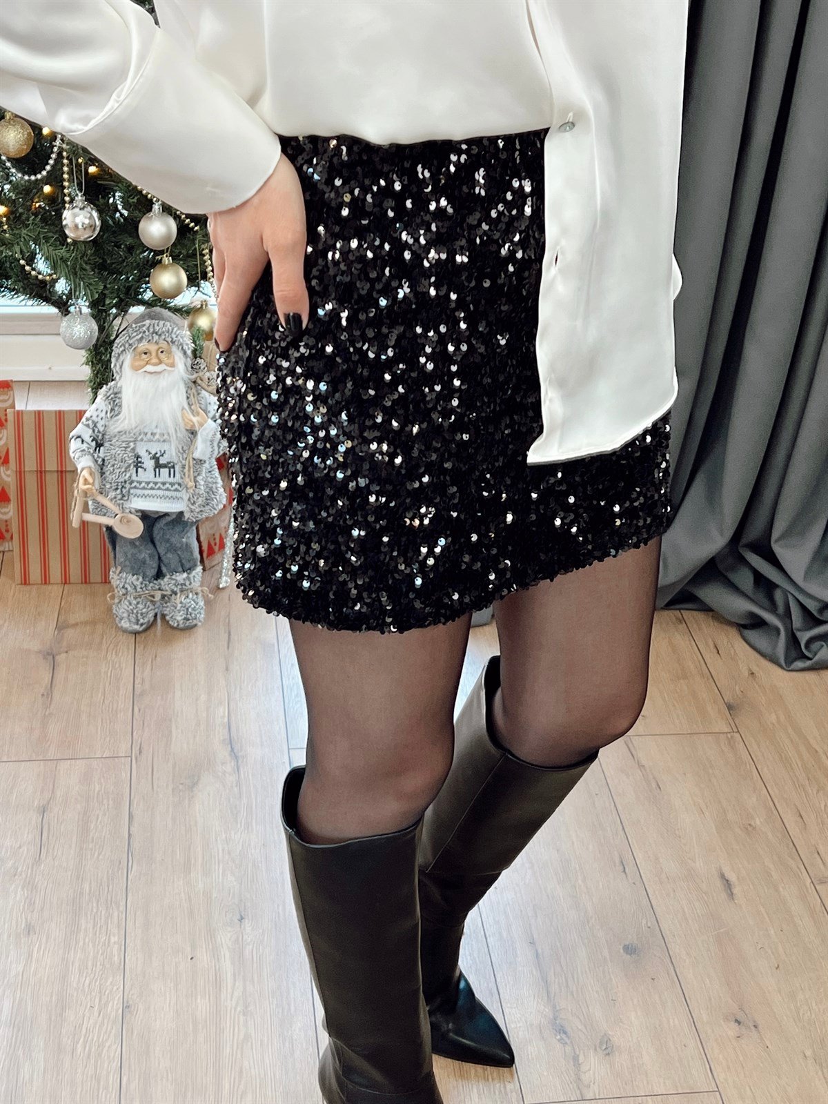 Payetli Mini Etek Siyah