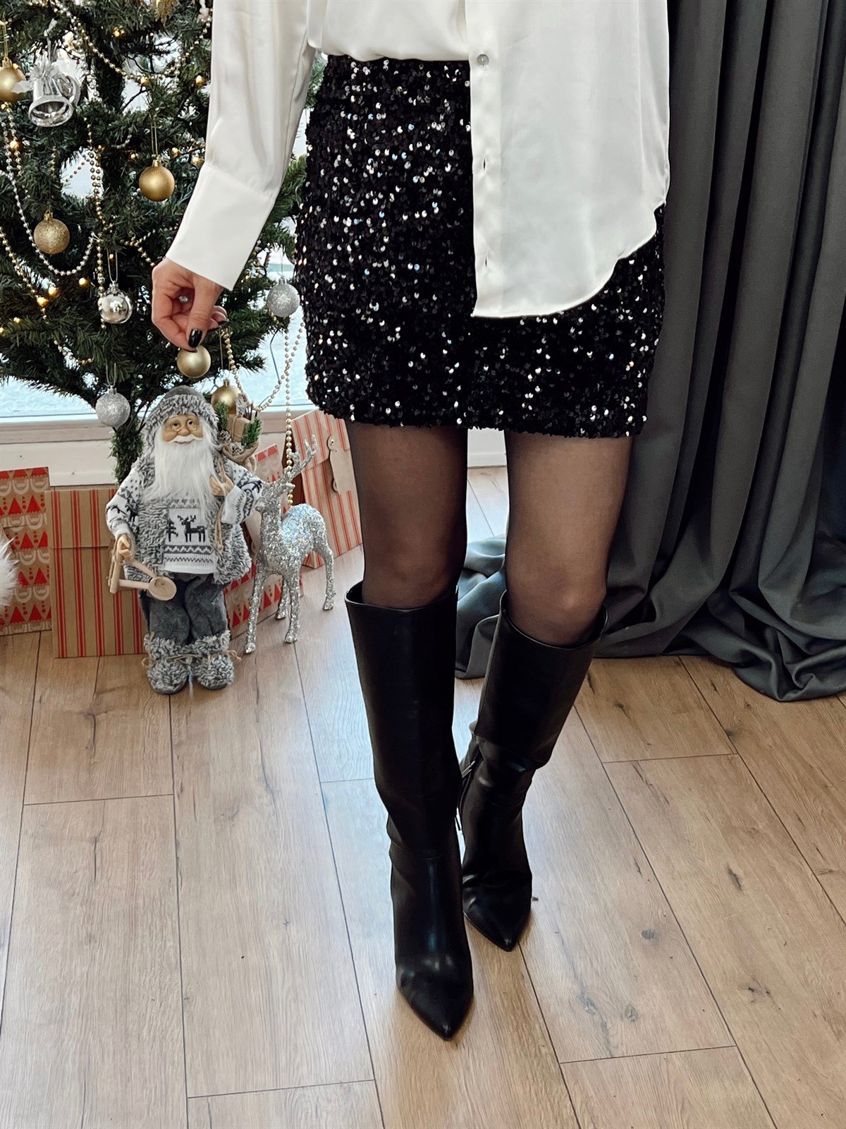 Payetli Mini Etek Siyah