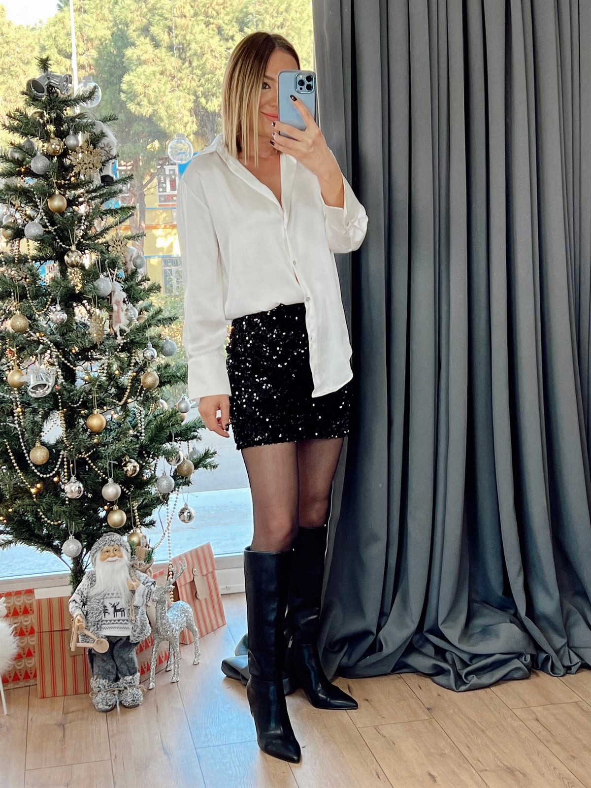 Payetli Mini Etek Siyah