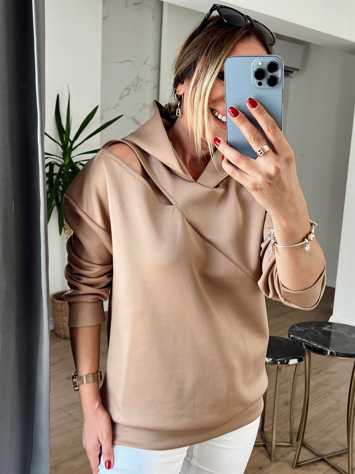 PENCERE DETAYLI SCUBA KUMAŞ SWEAT CAMEL