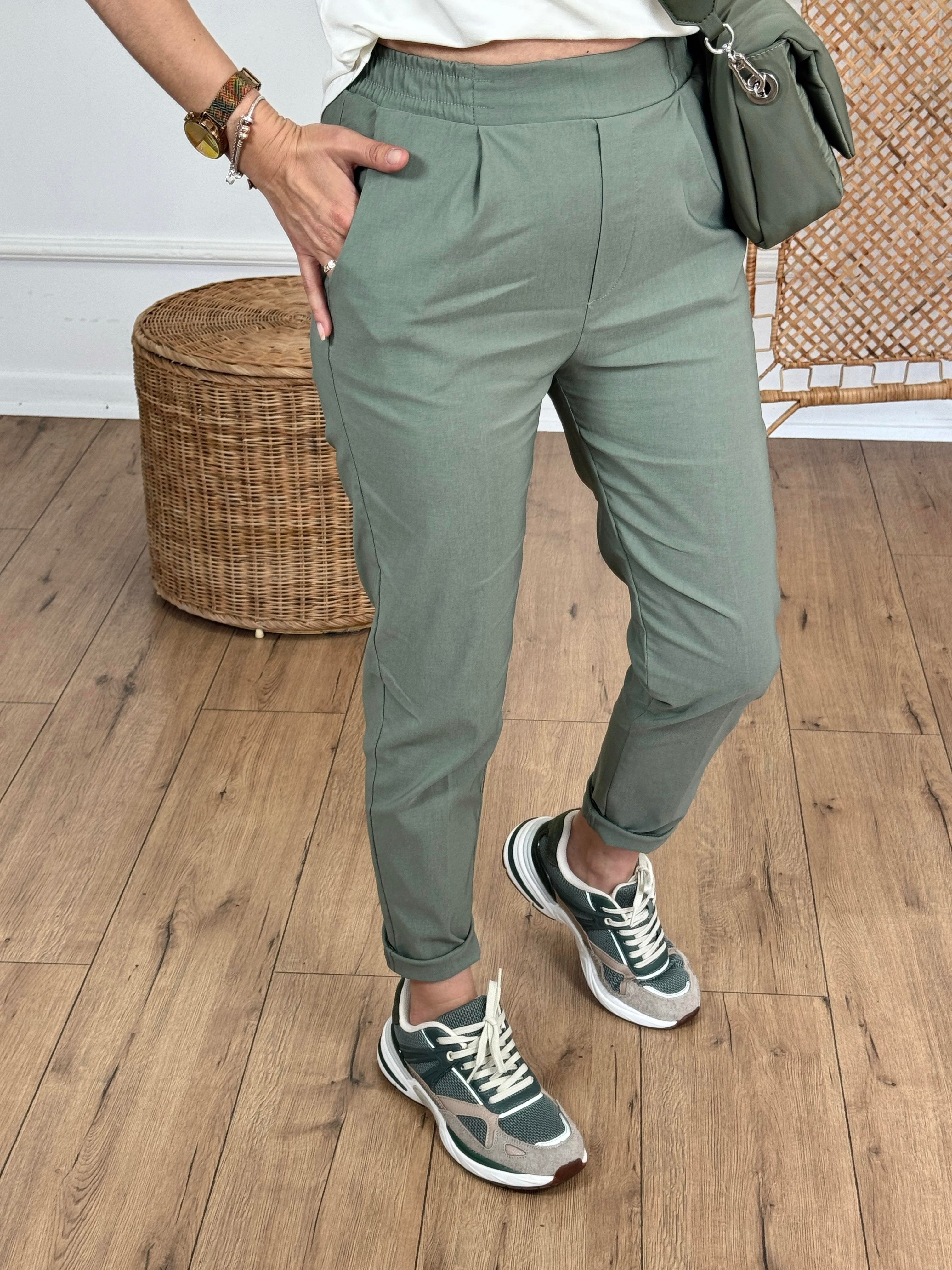 Pileli Beli Lastikli Pantolon HAKİ