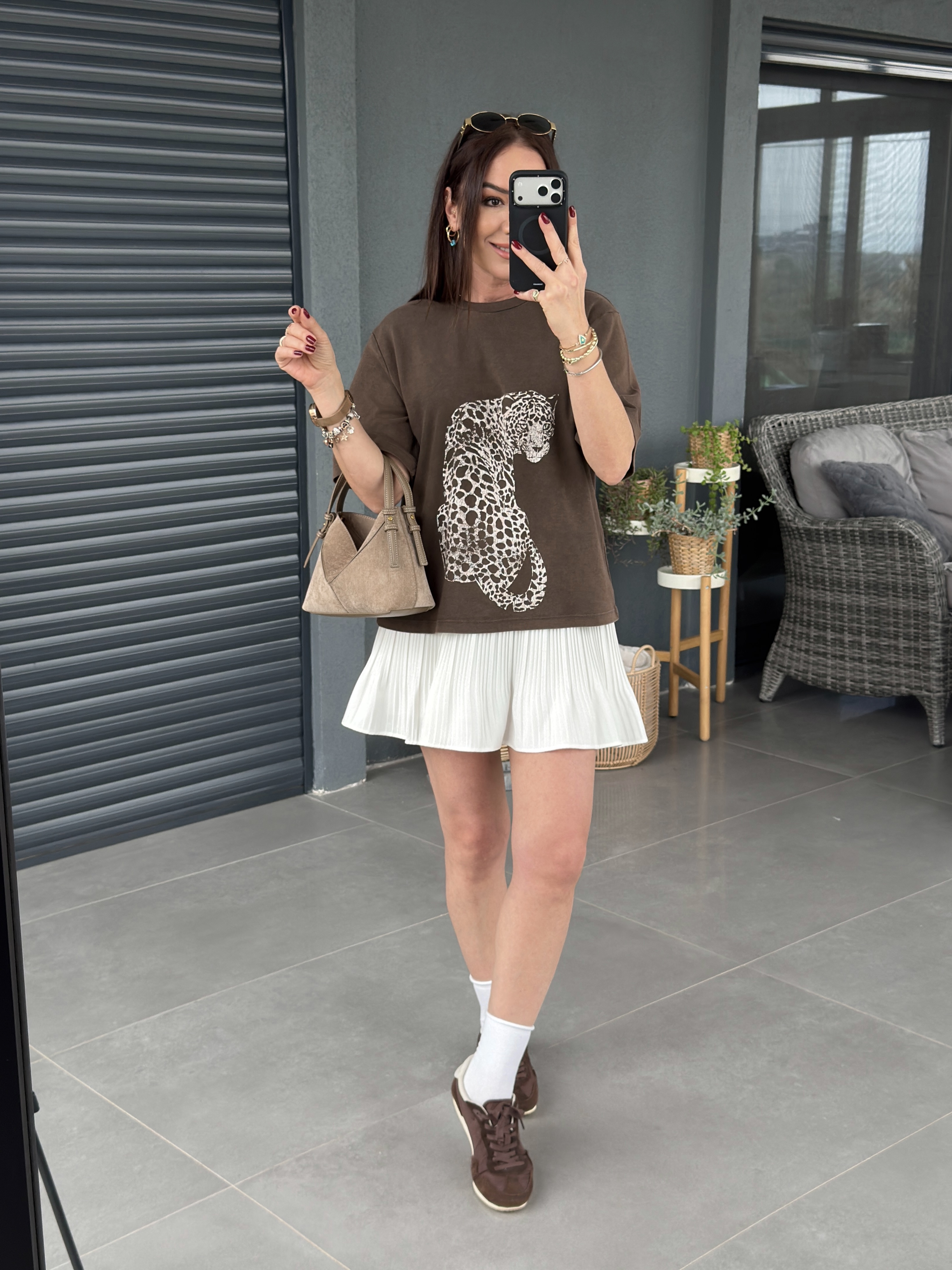 Pileli Beli Lastikli Şort Etek EKRU