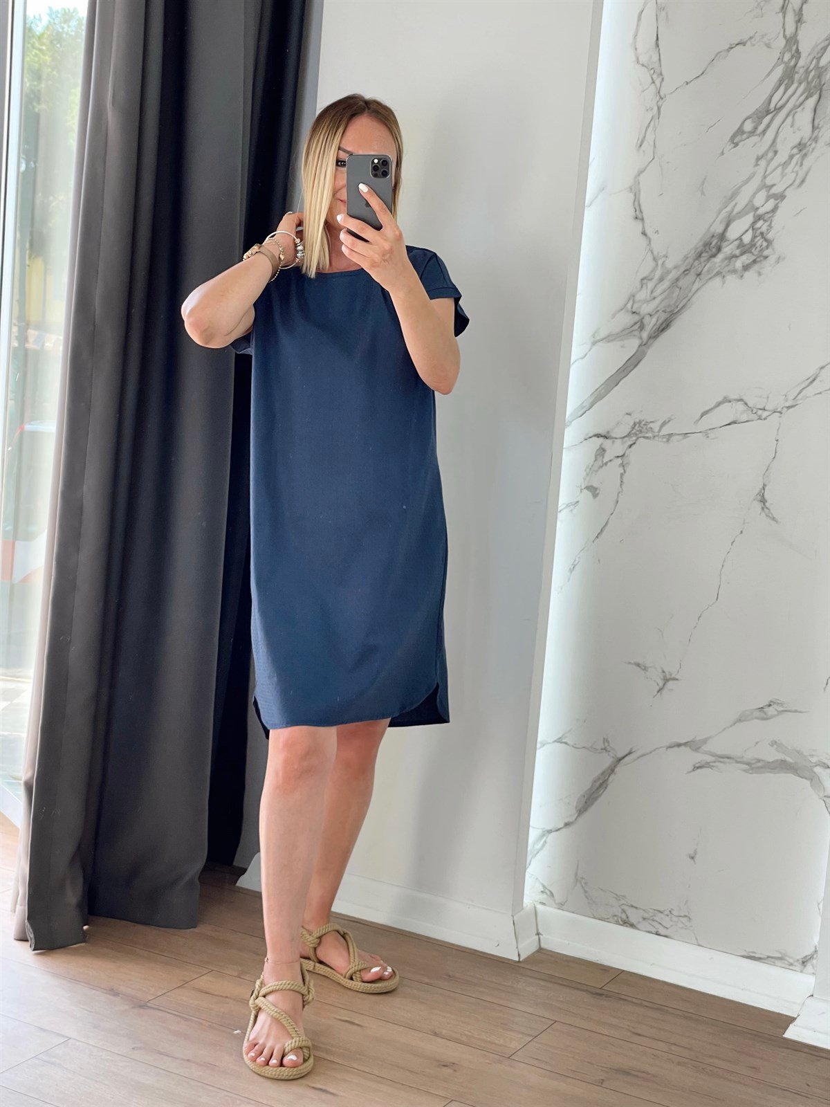 Poplin Elbise Lacivert