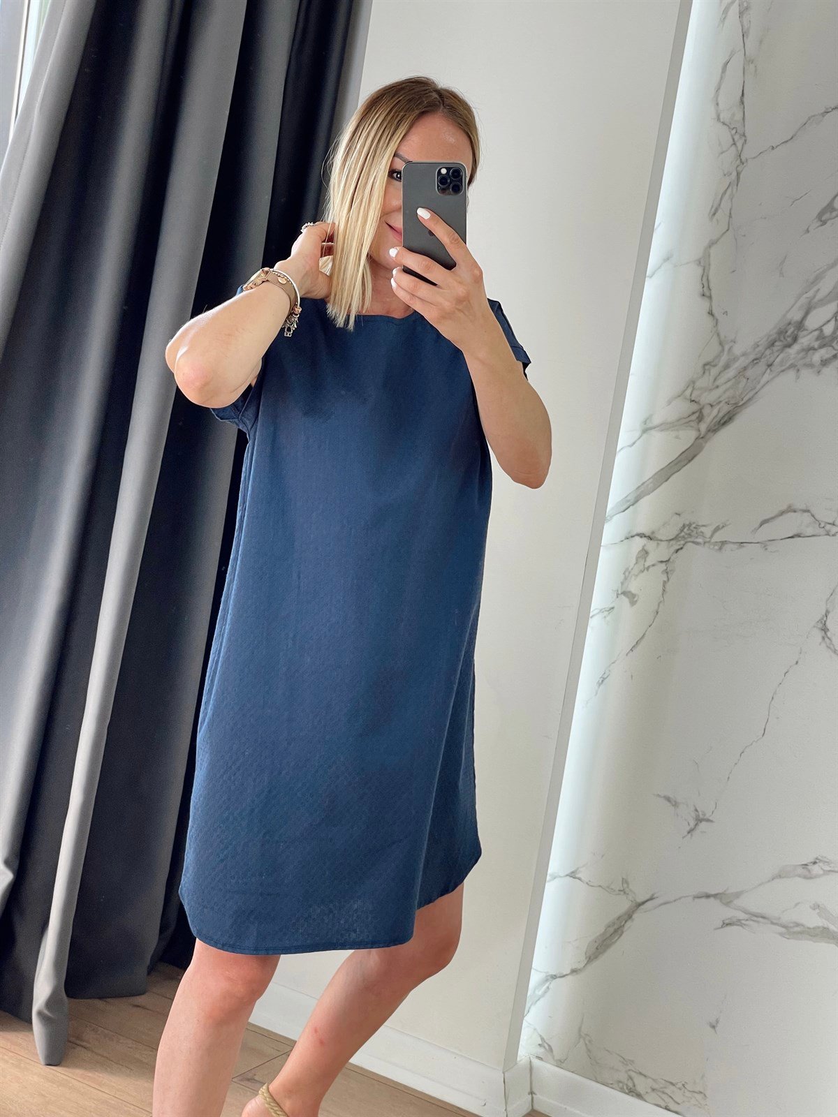 Poplin Elbise Lacivert