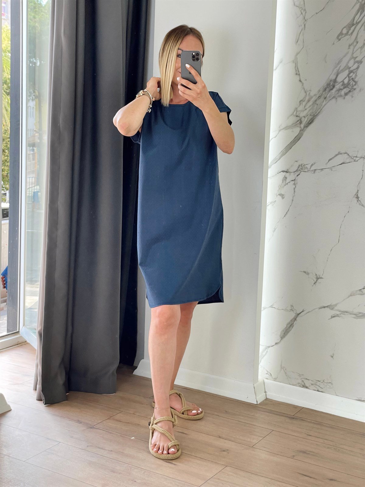 Poplin Elbise Lacivert