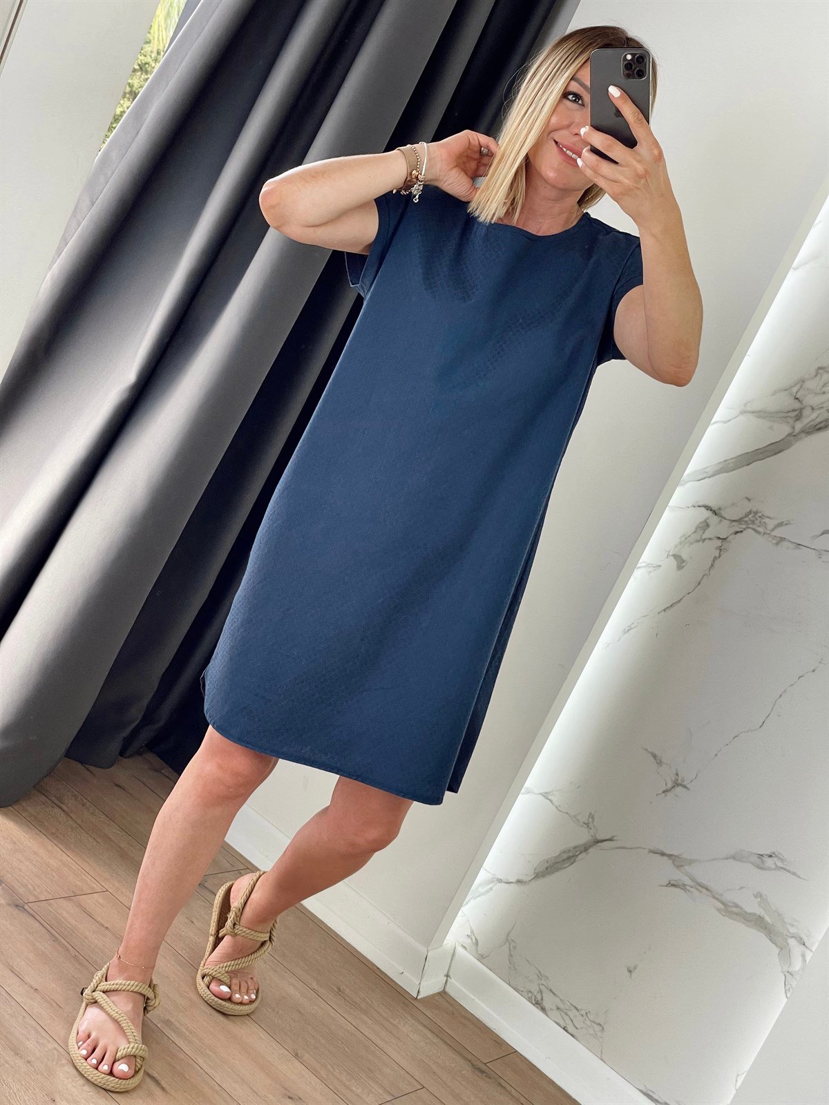 Poplin Elbise Lacivert