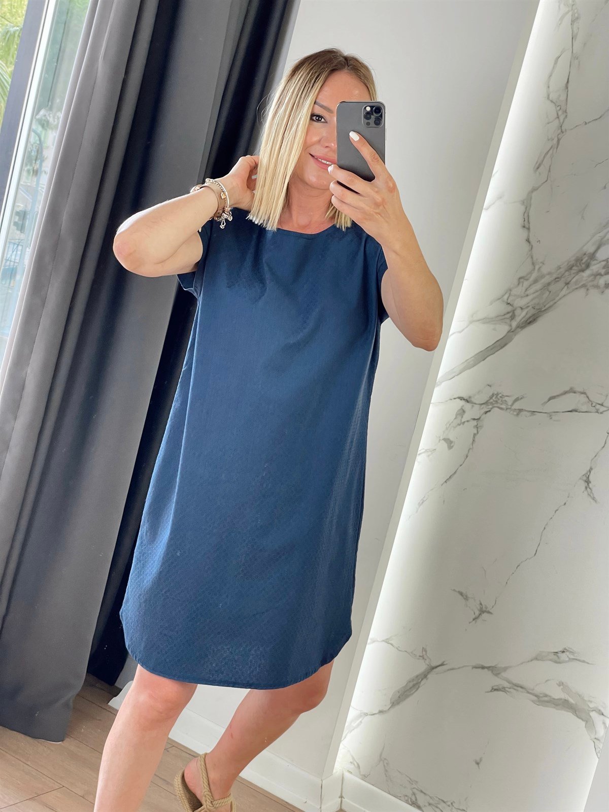 Poplin Elbise Lacivert