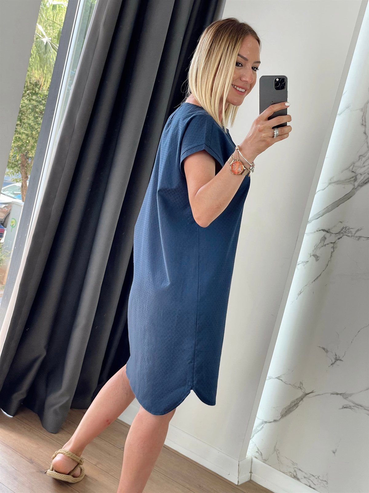 Poplin Elbise Lacivert