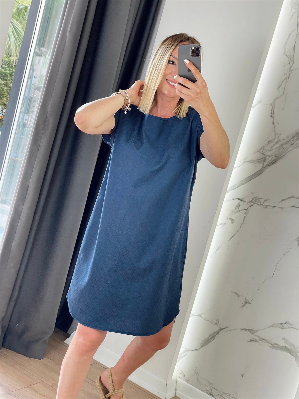 Poplin Elbise Lacivert