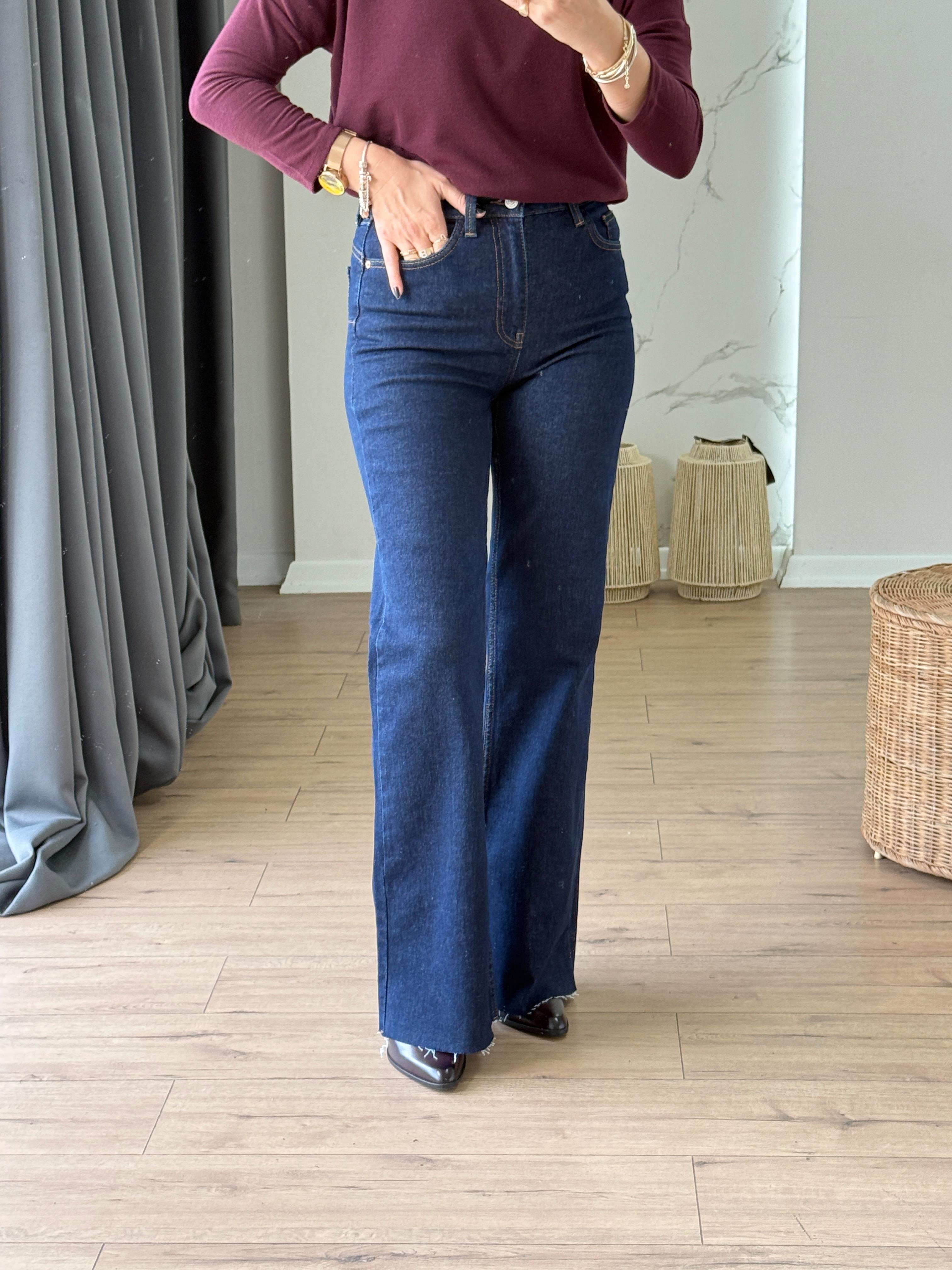 Push-Up Flared Denim Pants Navy Blue
