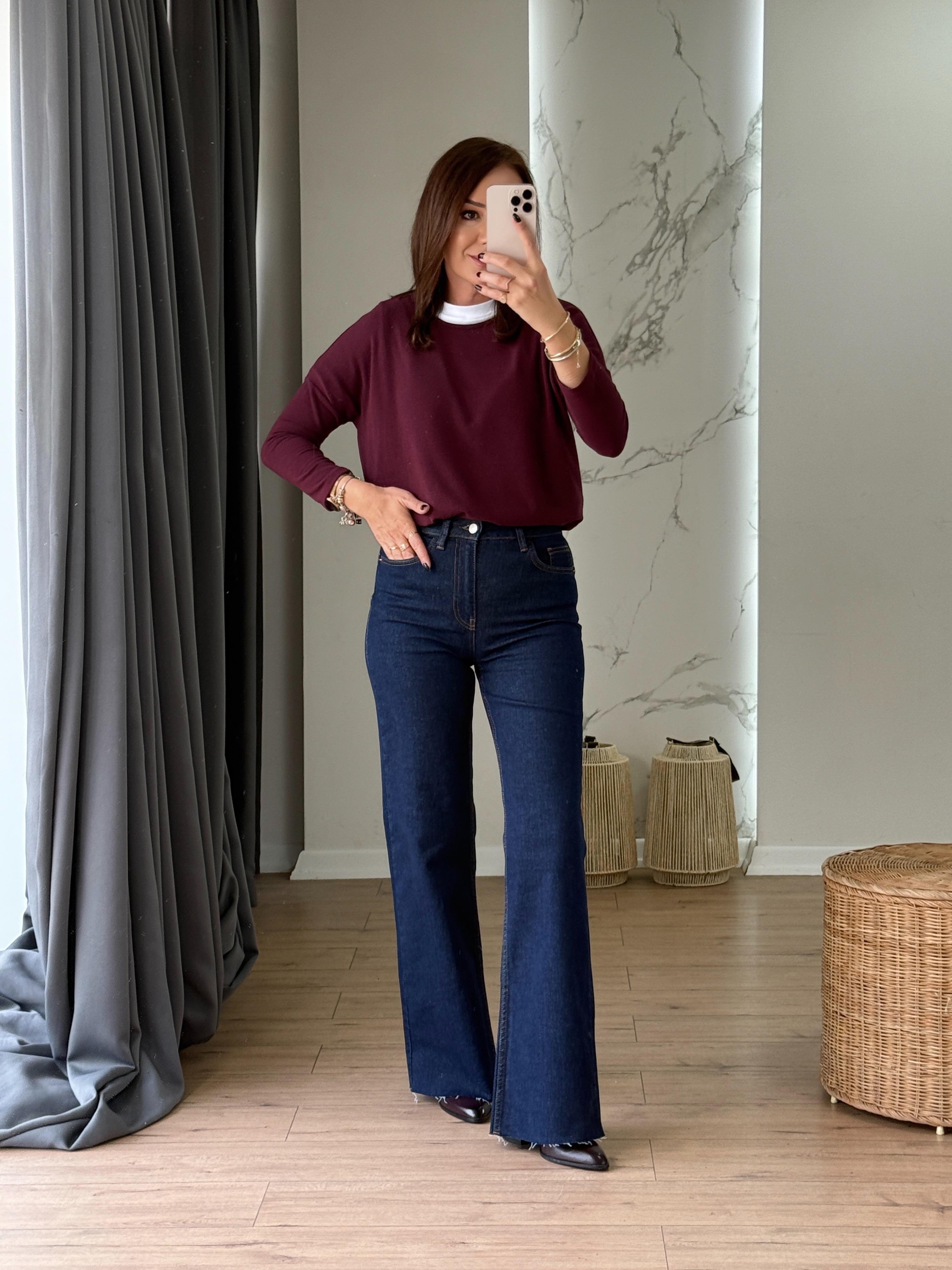 Push-Up Flared Denim Pants Navy Blue