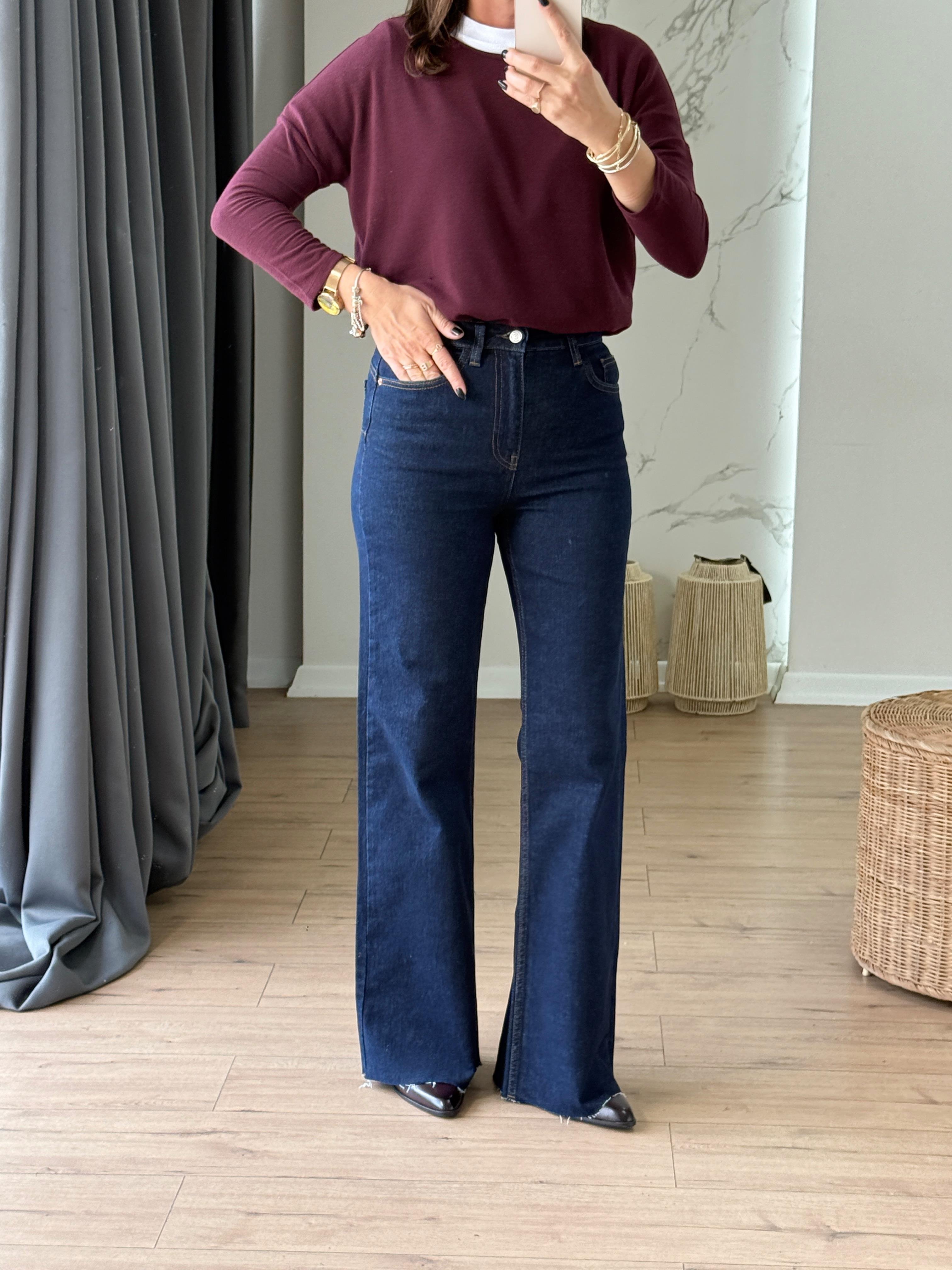 Push-Up Flared Denim Pants Navy Blue
