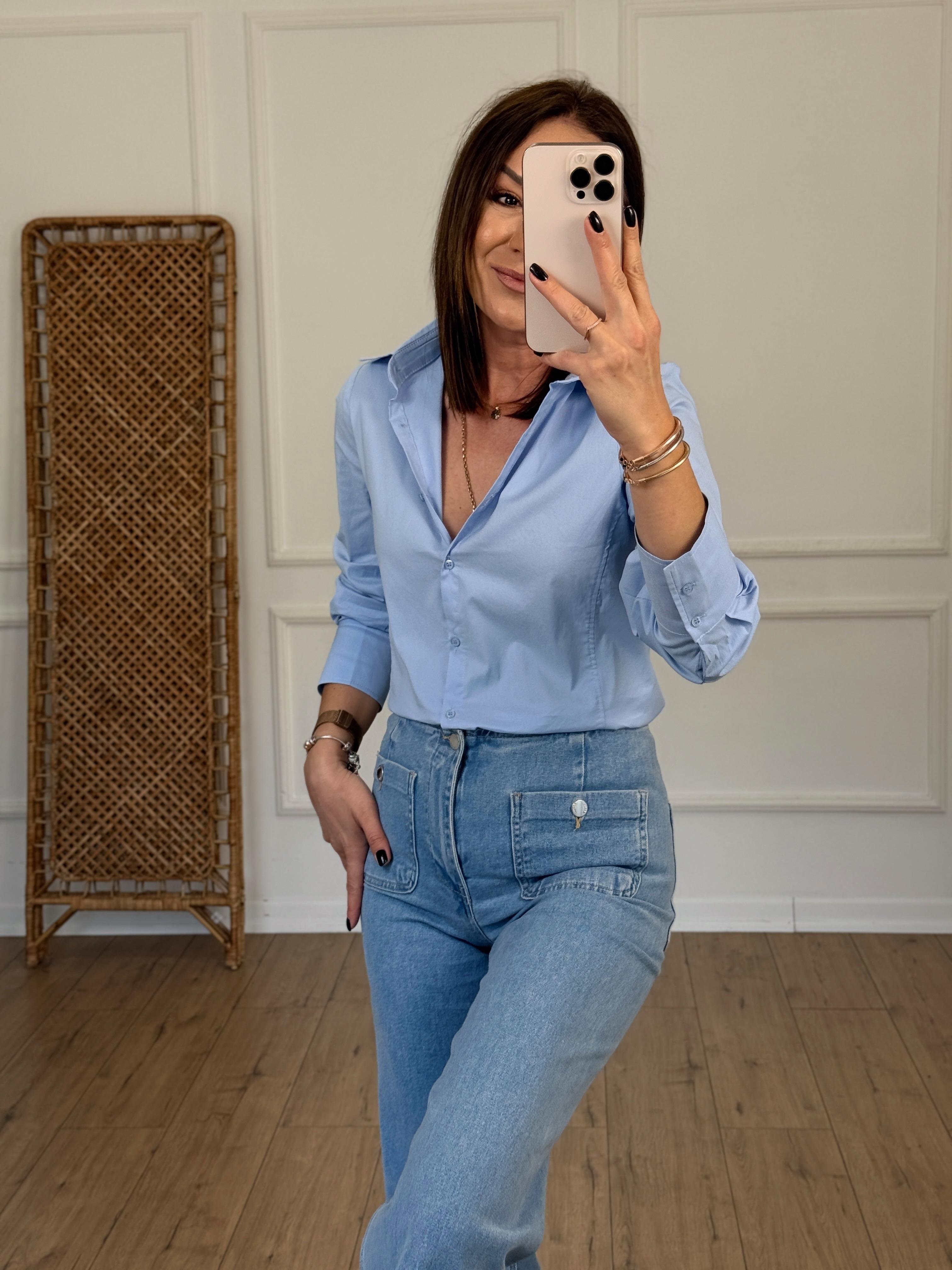 Regular Fit Likralı Gömlek MAVİ