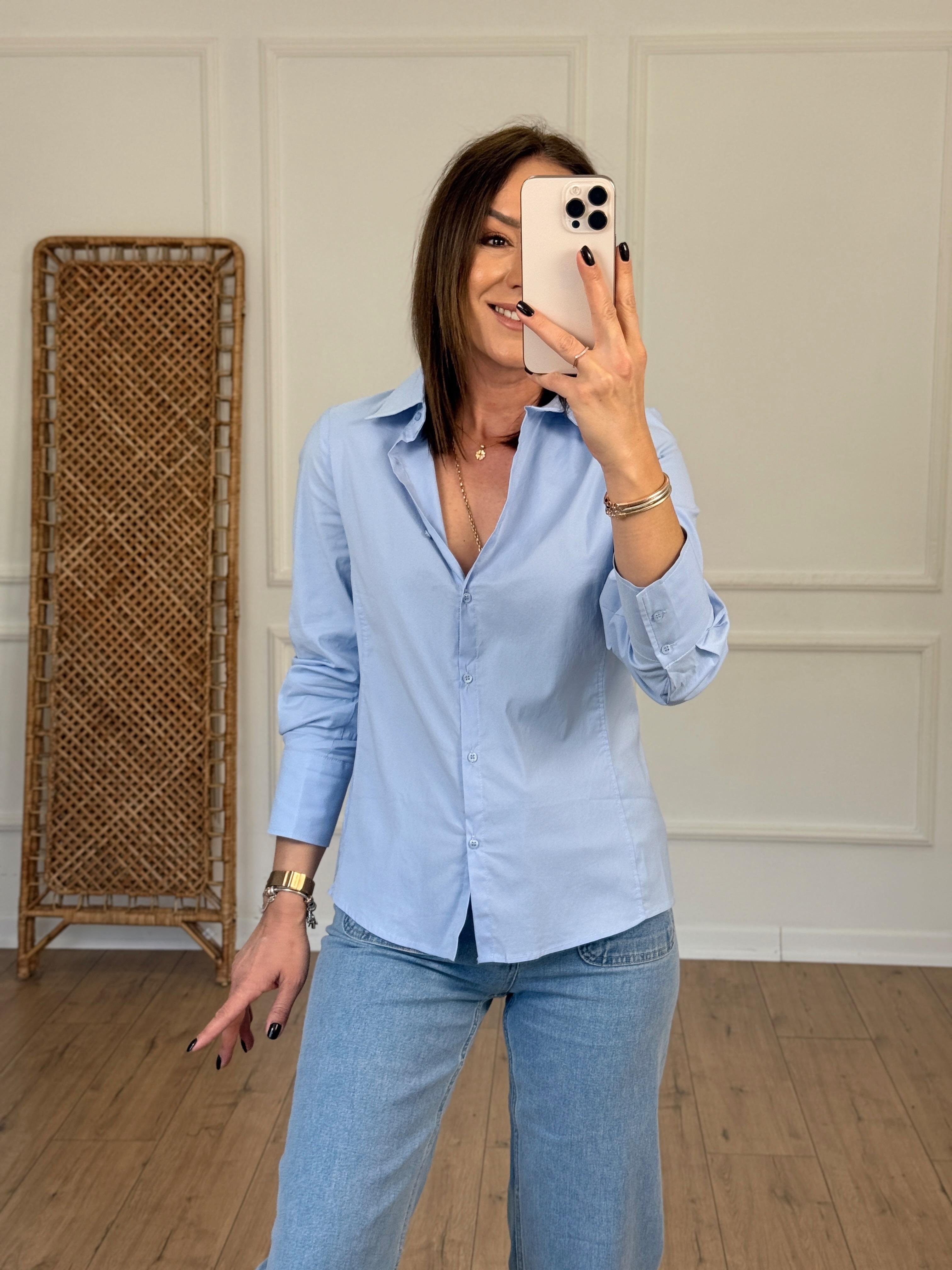 Regular Fit Likralı Gömlek MAVİ
