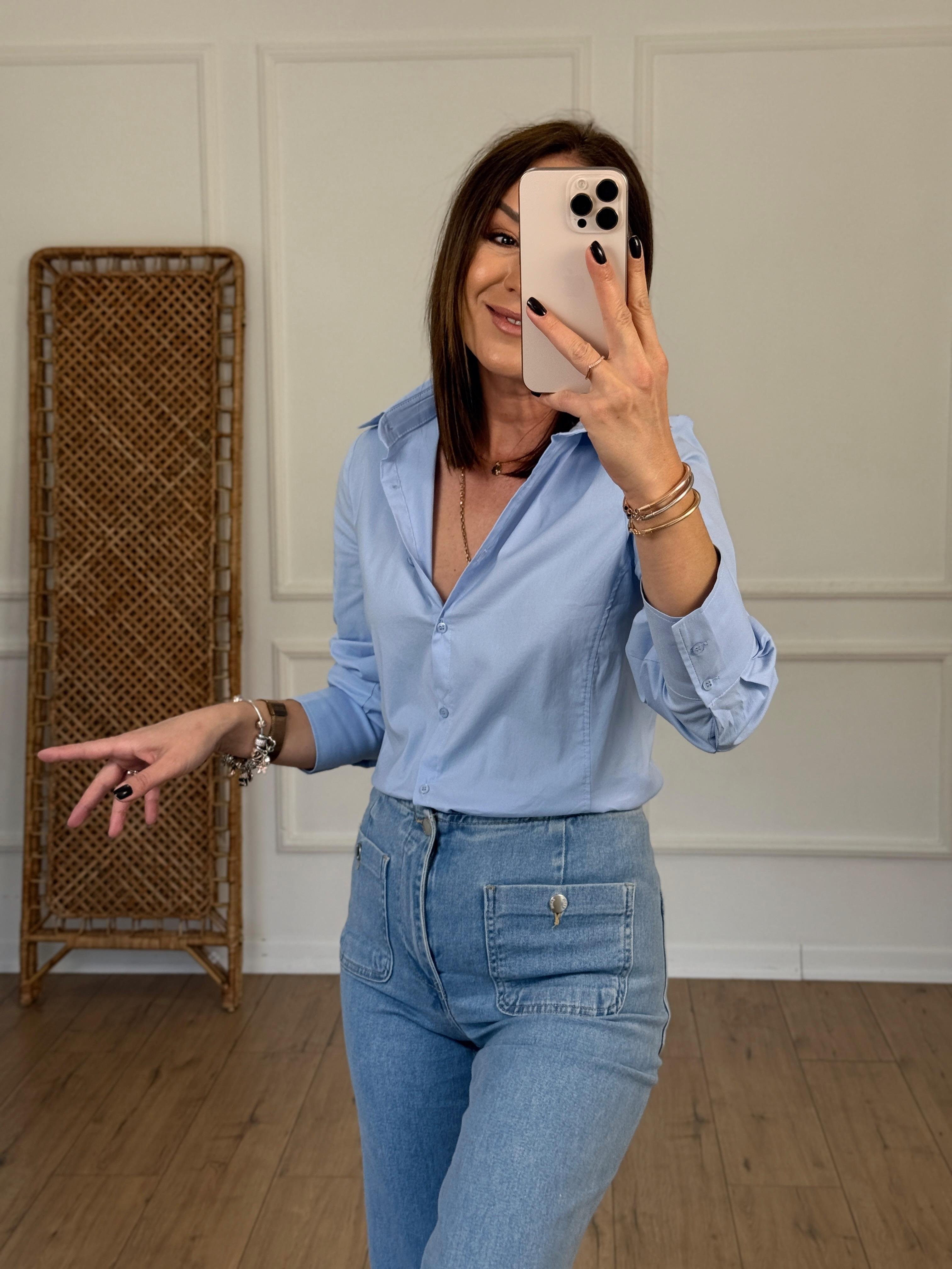 Regular Fit Likralı Gömlek MAVİ