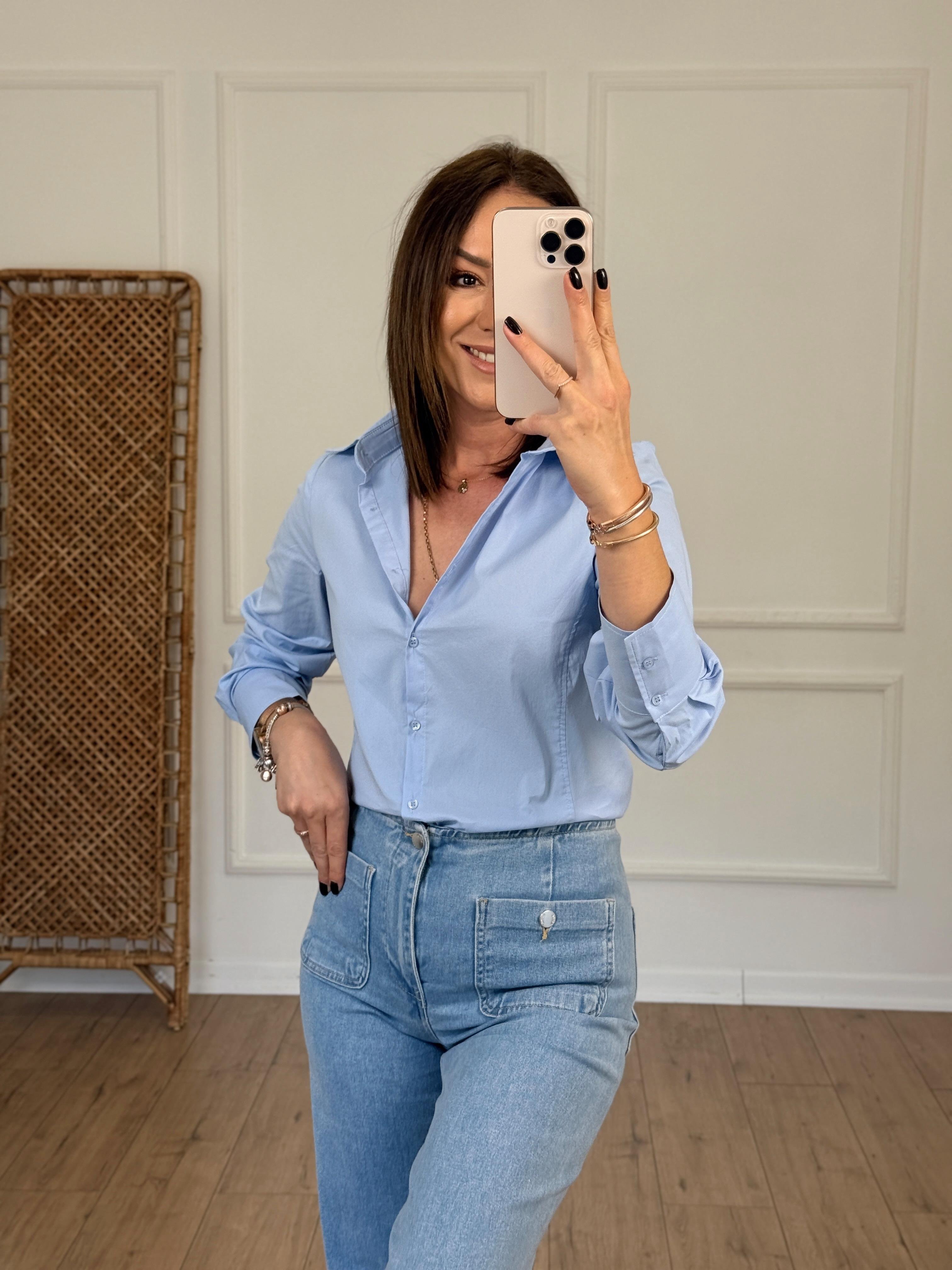 Regular Fit Likralı Gömlek MAVİ