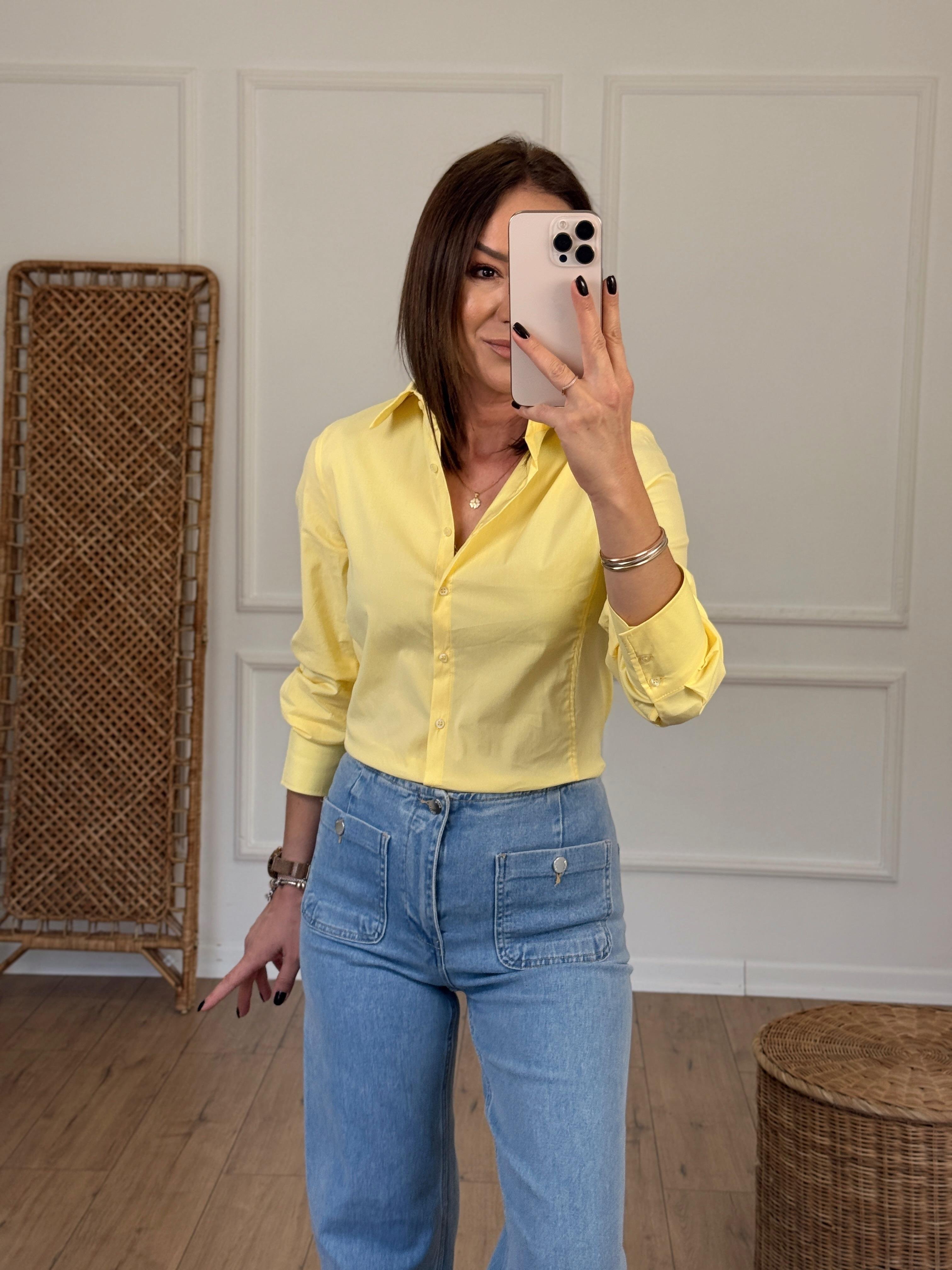 Regular Fit Likralı Gömlek SARI