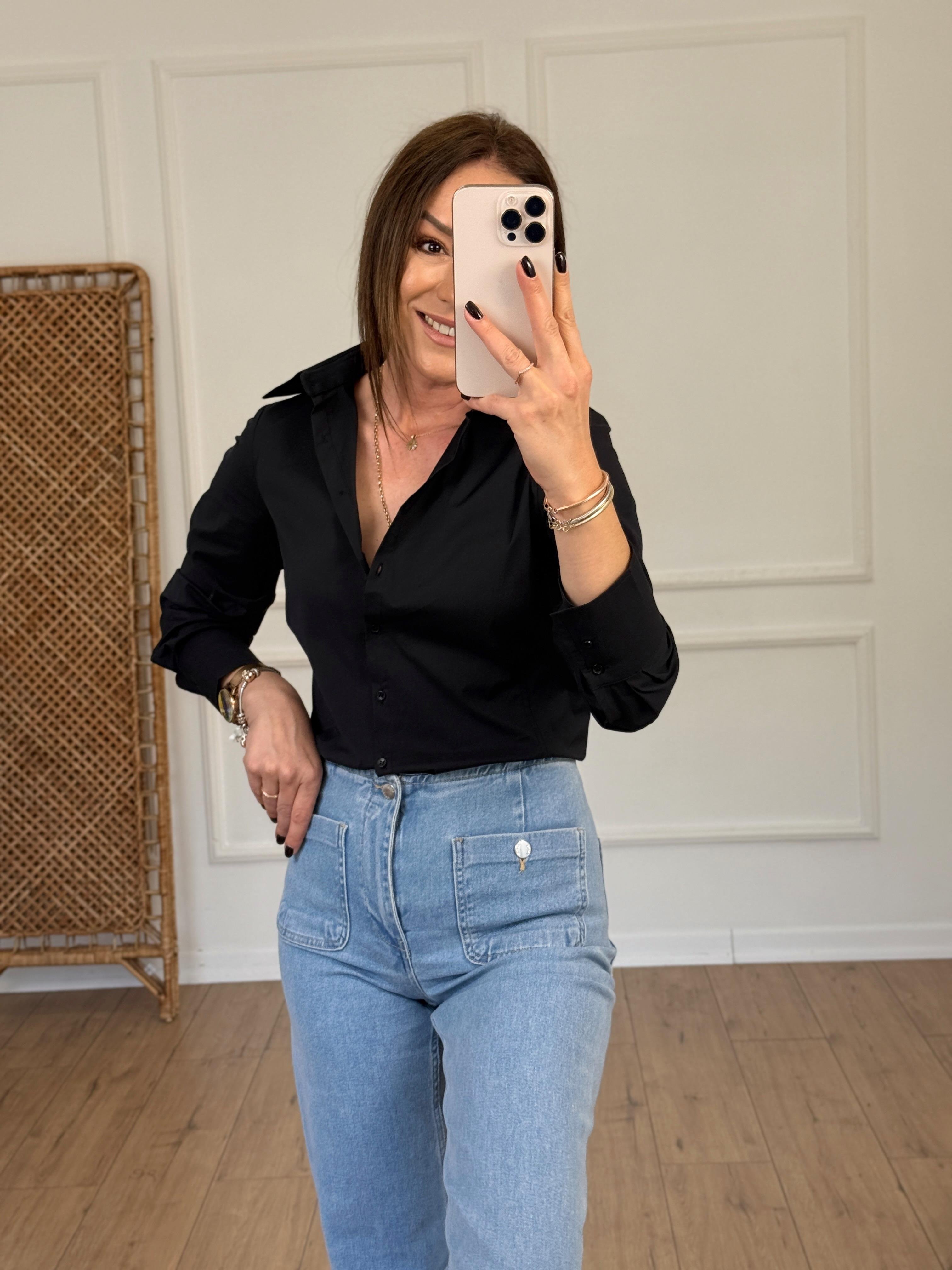 Regular Fit Likralı Gömlek SİYAH