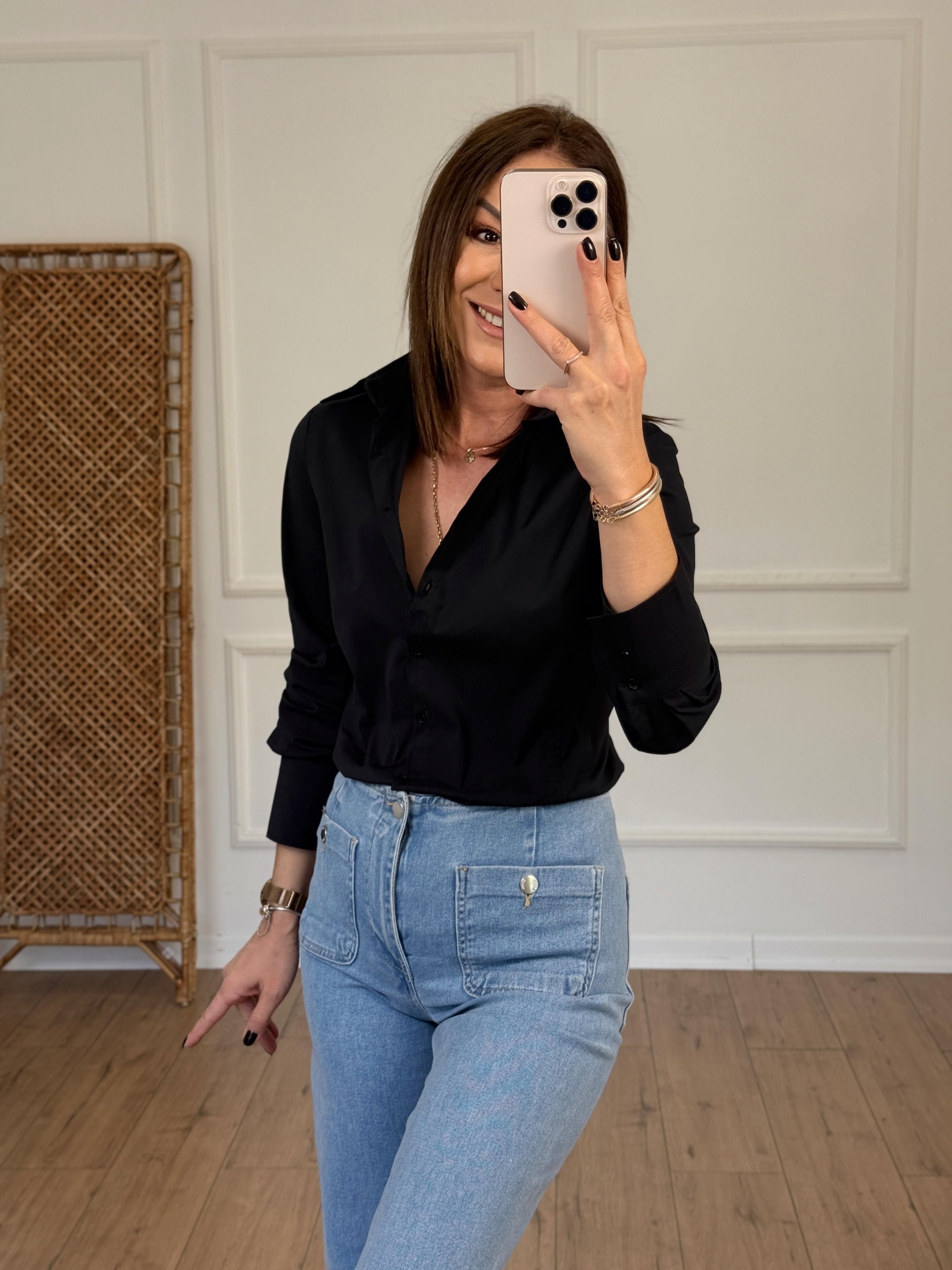 Regular Fit Likralı Gömlek SİYAH