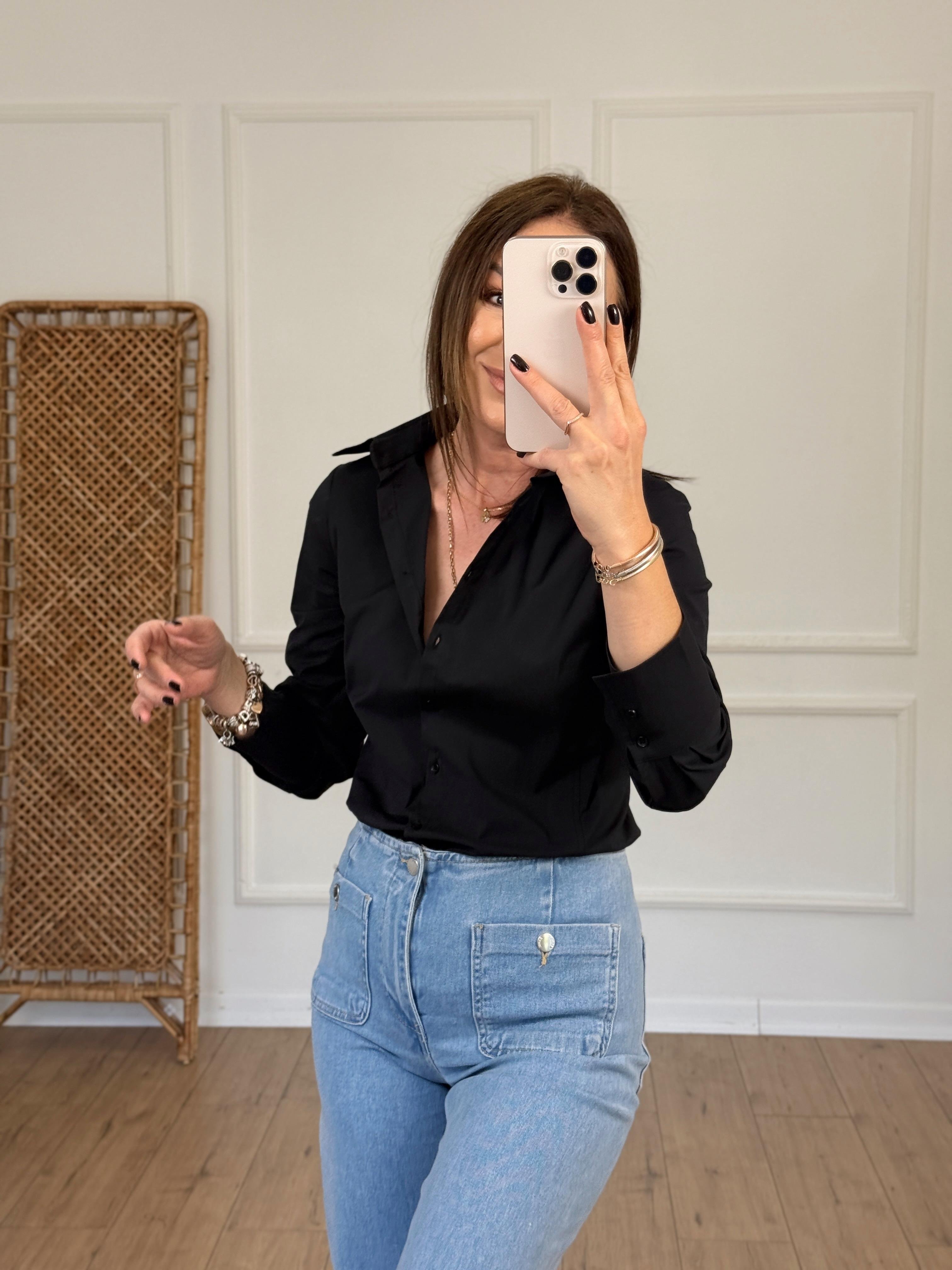 Regular Fit Likralı Gömlek SİYAH
