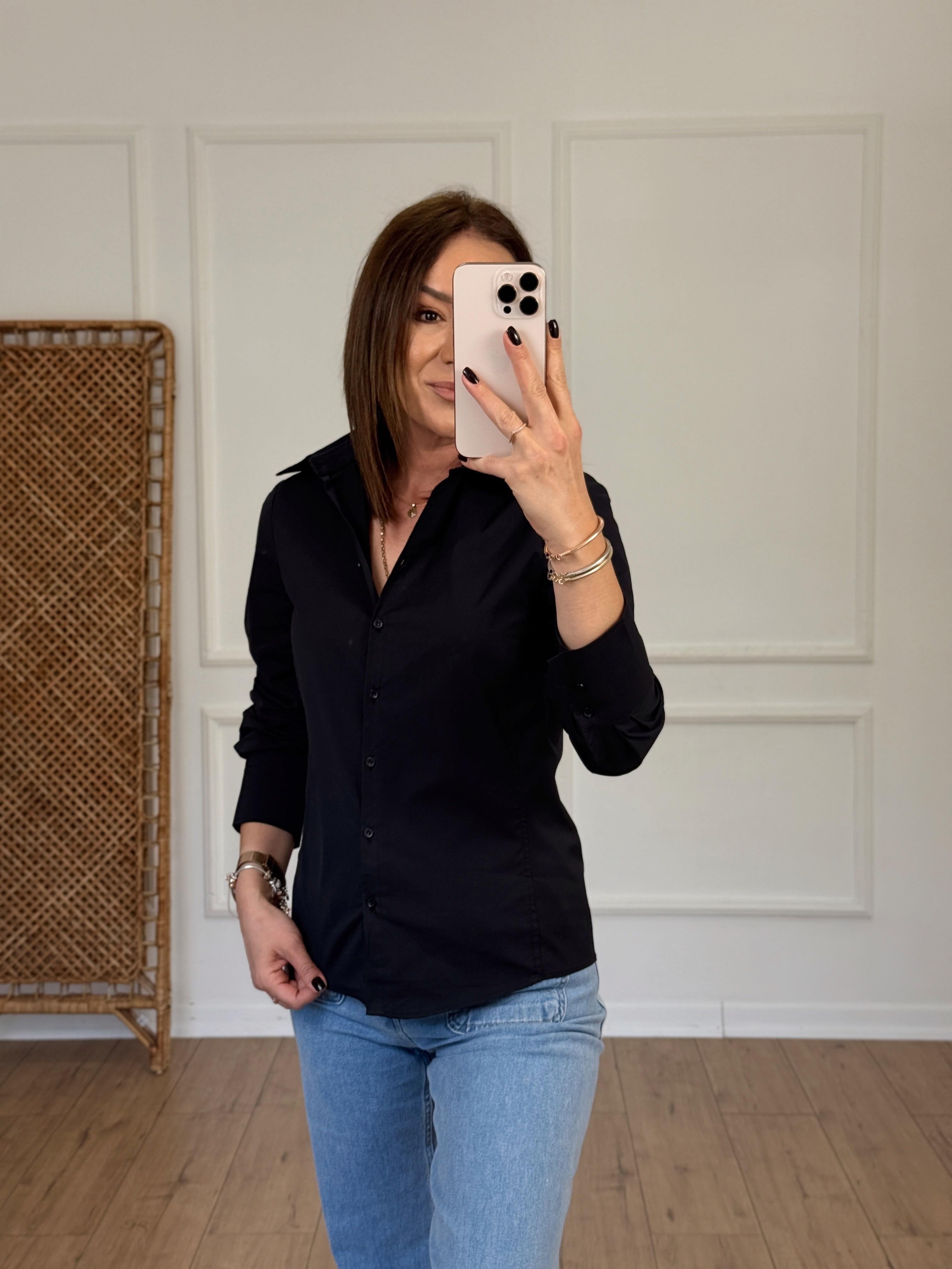 Regular Fit Likralı Gömlek SİYAH