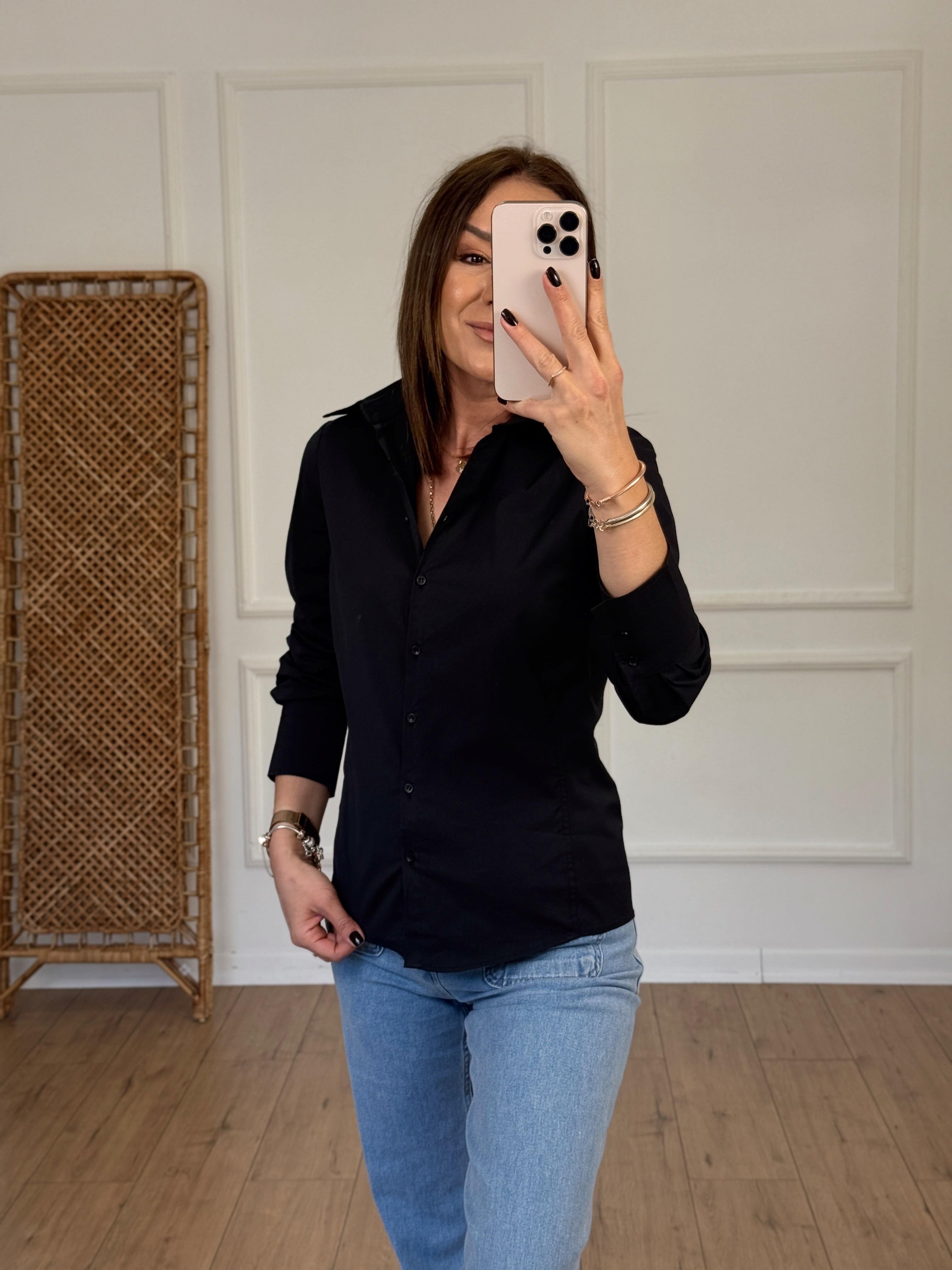 Regular Fit Likralı Gömlek SİYAH