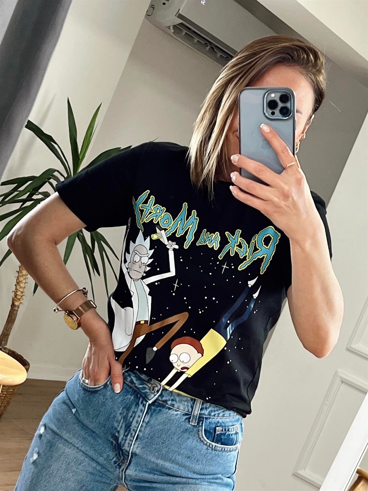RİCK AND MORTY BASKILI TSHİRT SİYAH