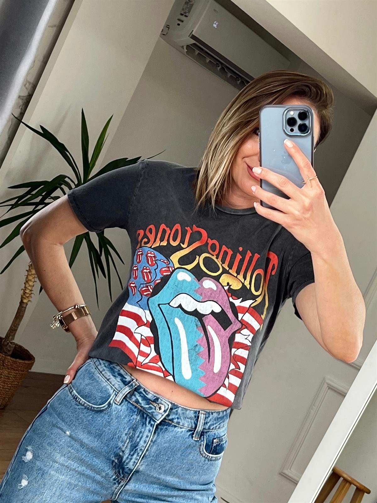 ROLLİNG STONES BASKILI TSHİRT ANTRESİT
